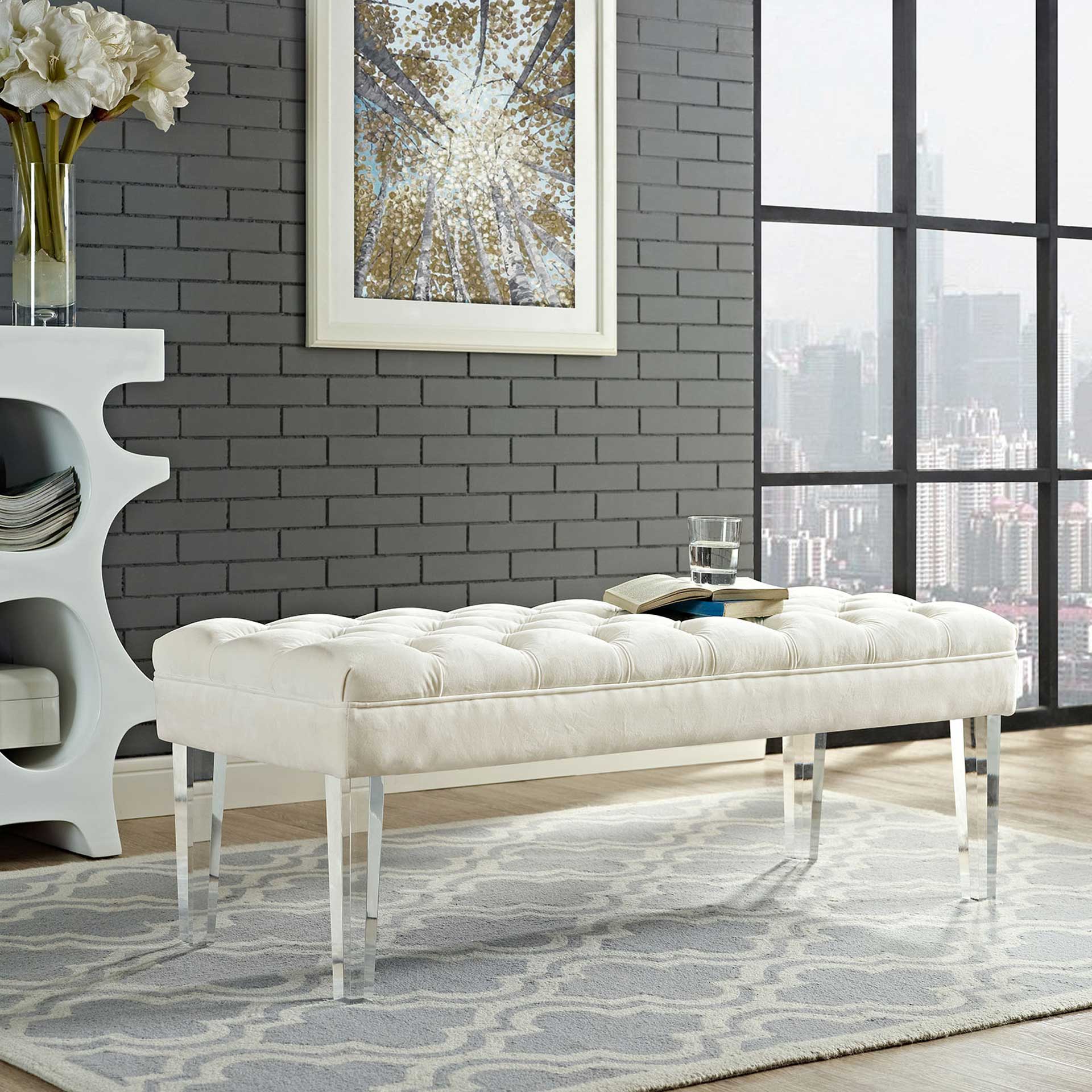 Vienna Velvet Bench Ivory - Image 4