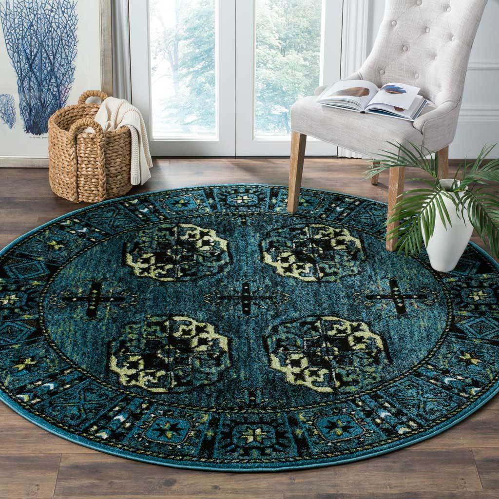Vintage Hamadan Blue/Multi Round Rug - Image 3