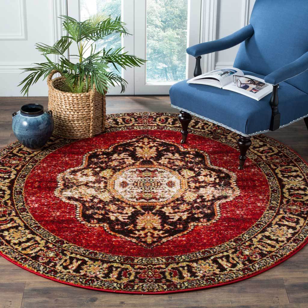 Vintage Hamadan Emblem Red/Multi Round Rug - Image 3