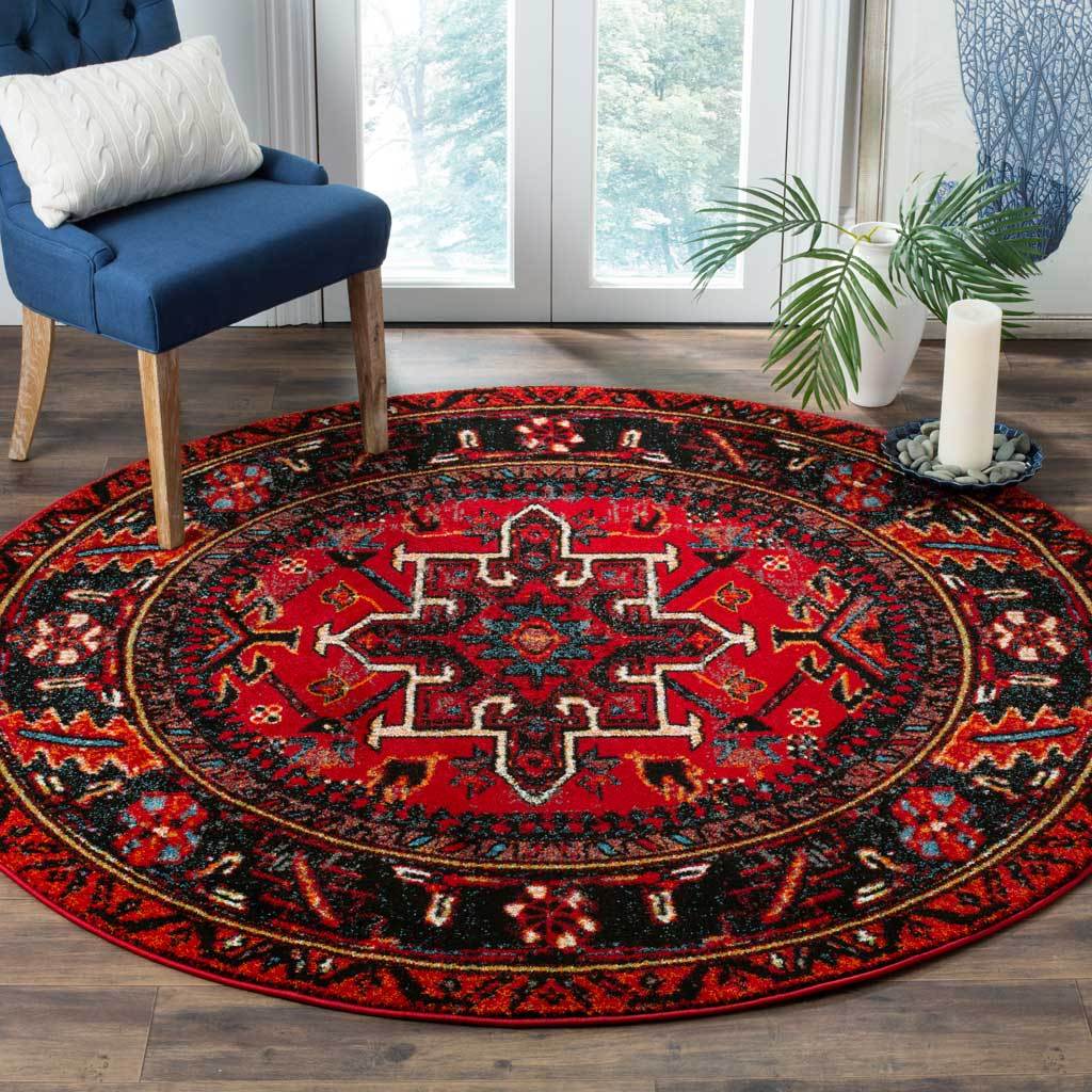 Vintage Hamadan Medallion Red/Multi Round Rug - Image 3