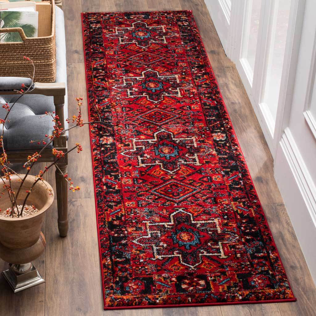 Vintage Hamadan Medallion Red/Multi Runner Rug - Image 2