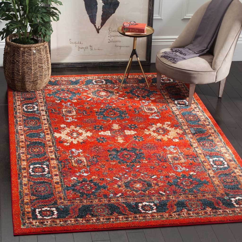Vintage Hamadan Orange/Blue Area Rug - Image 7