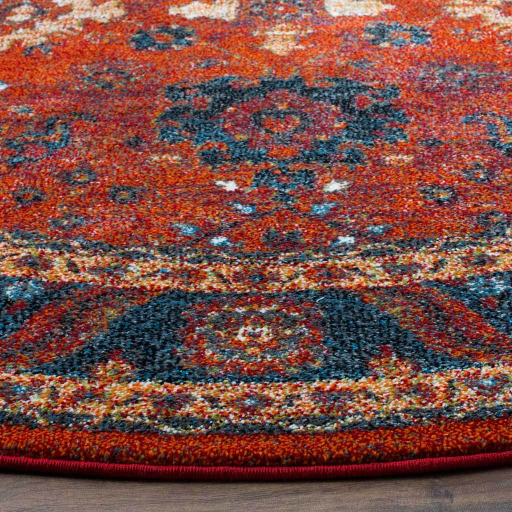 Vintage Hamadan Orange/Blue Round Rug - Image 2