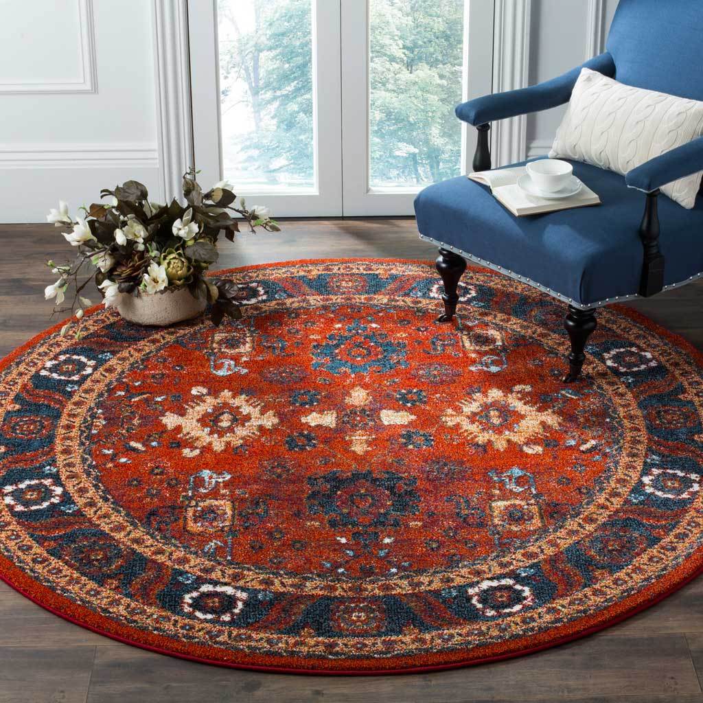 Vintage Hamadan Orange/Blue Round Rug - Image 3