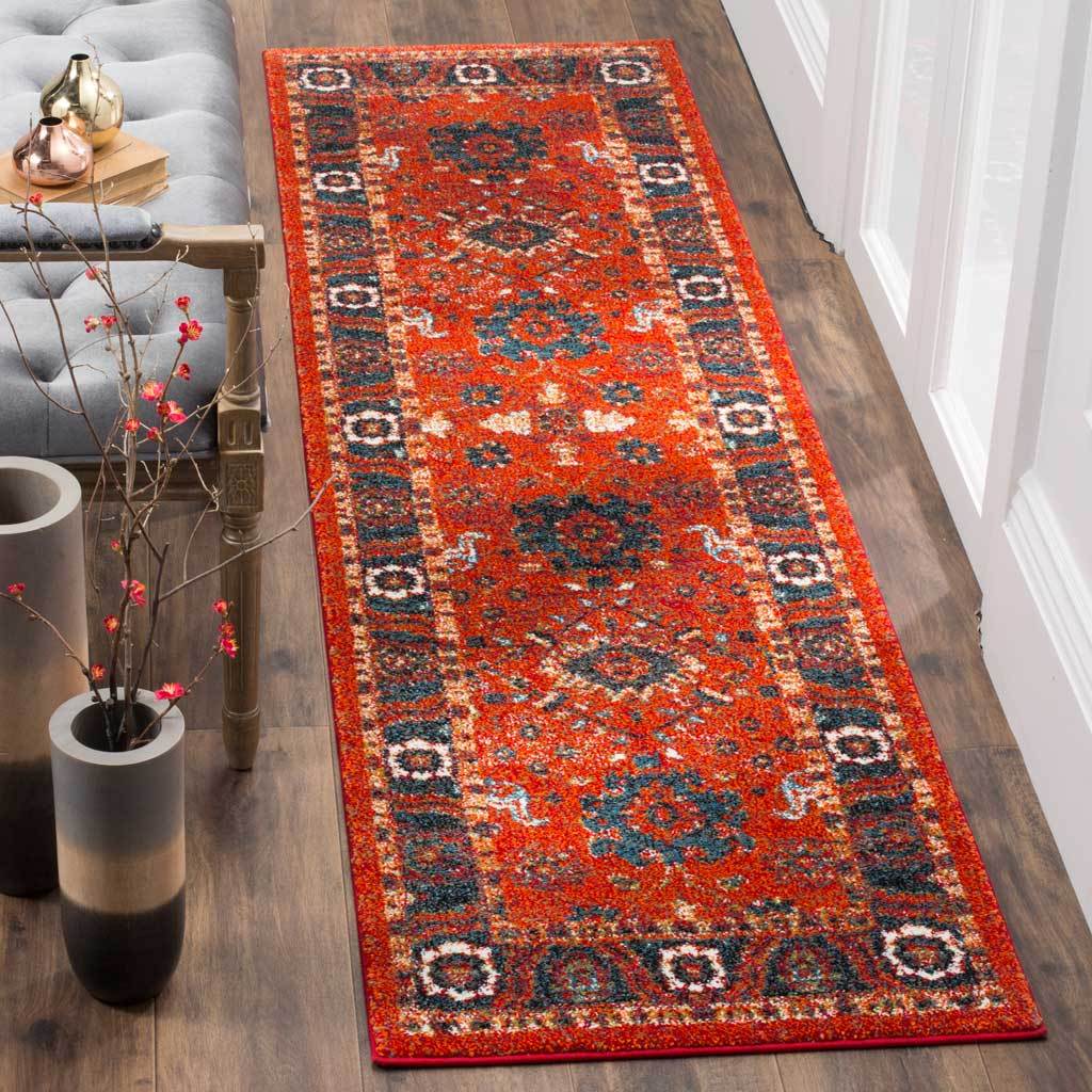 Vintage Hamadan Orange/Blue Runner Rug - Image 2