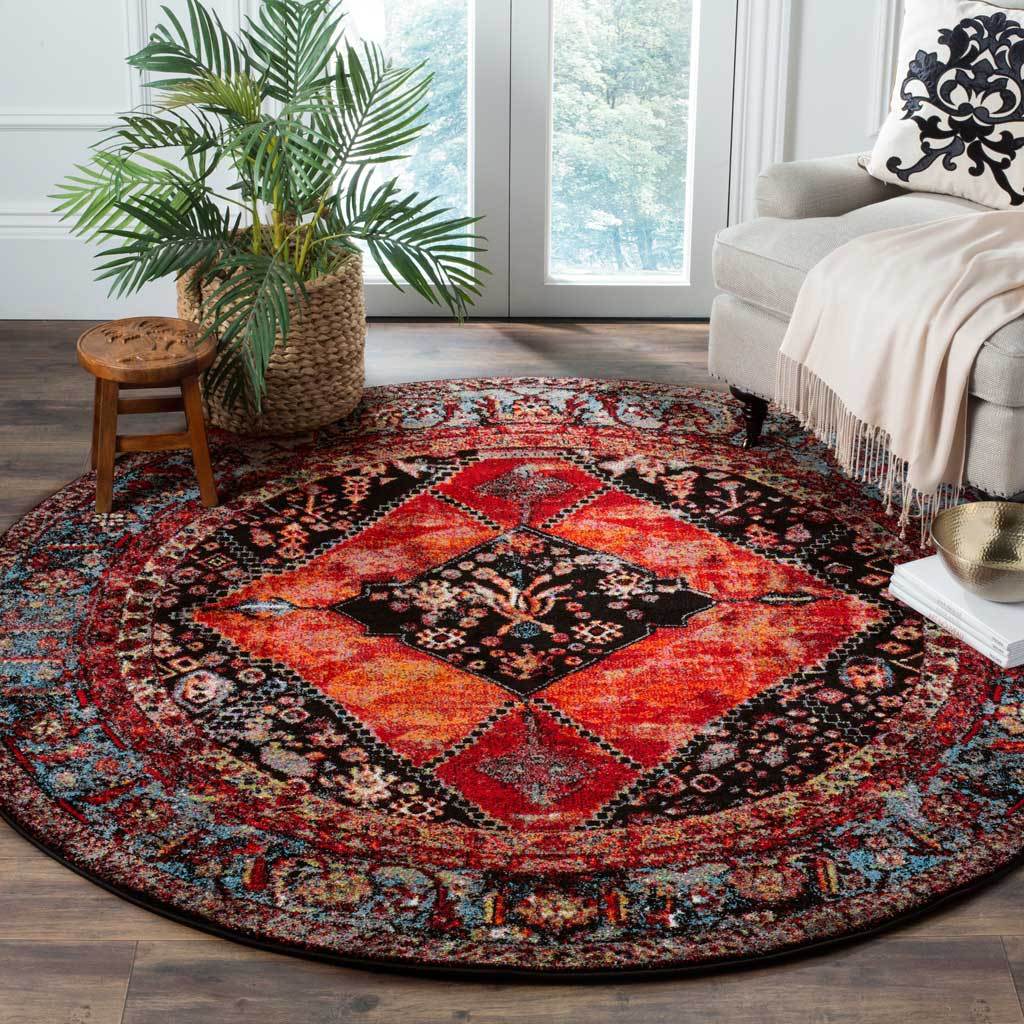 Vintage Hamadan Orange/Multi Round Rug - Image 3