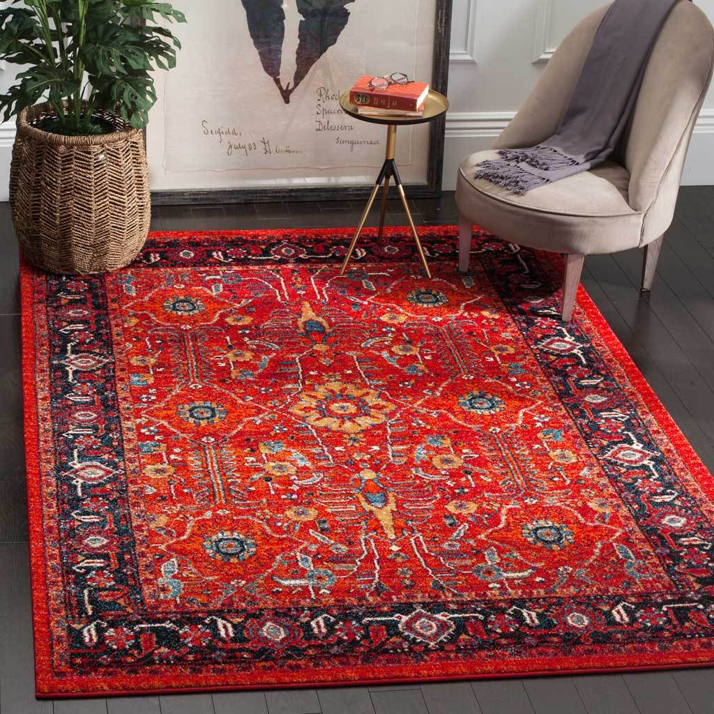 Vintage Hamadan Orange/Navy Area Rug - Image 7