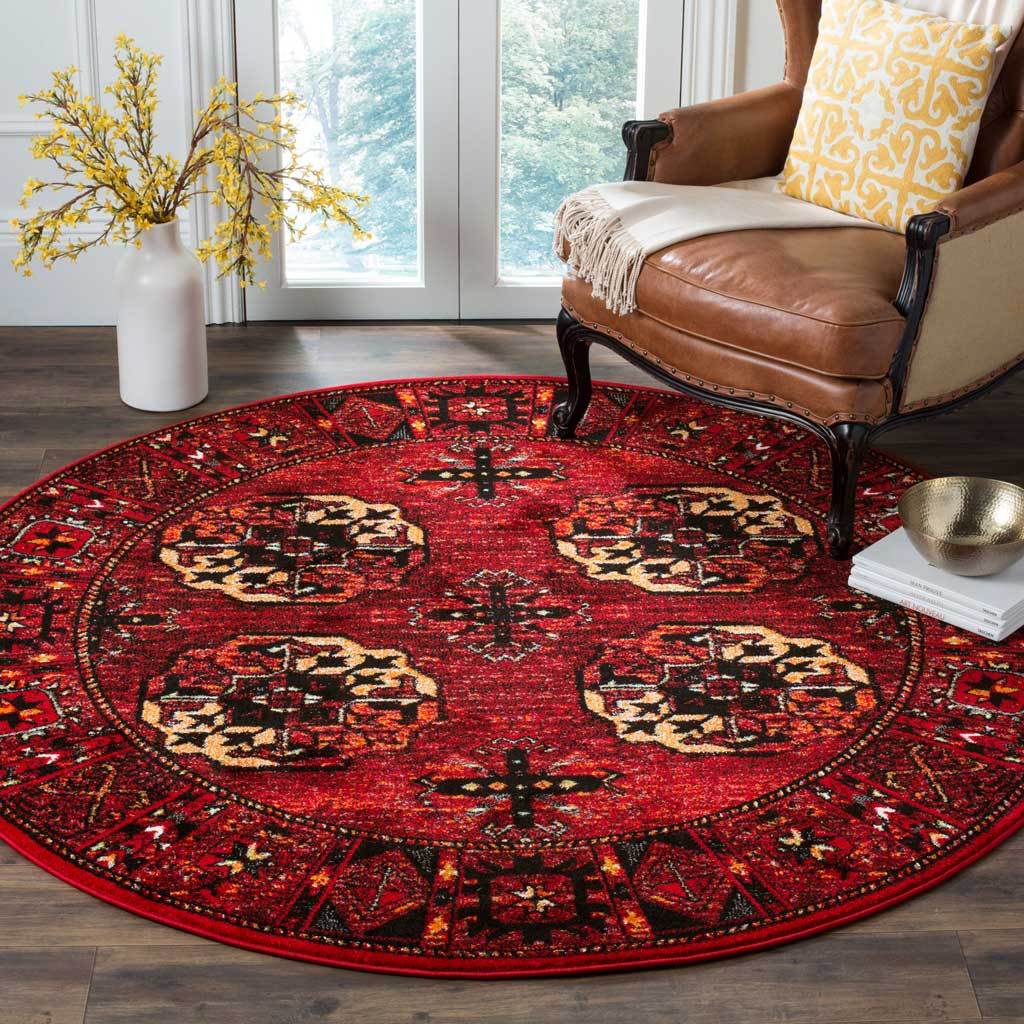 Vintage Hamadan Red/Multi Round Rug - Image 3