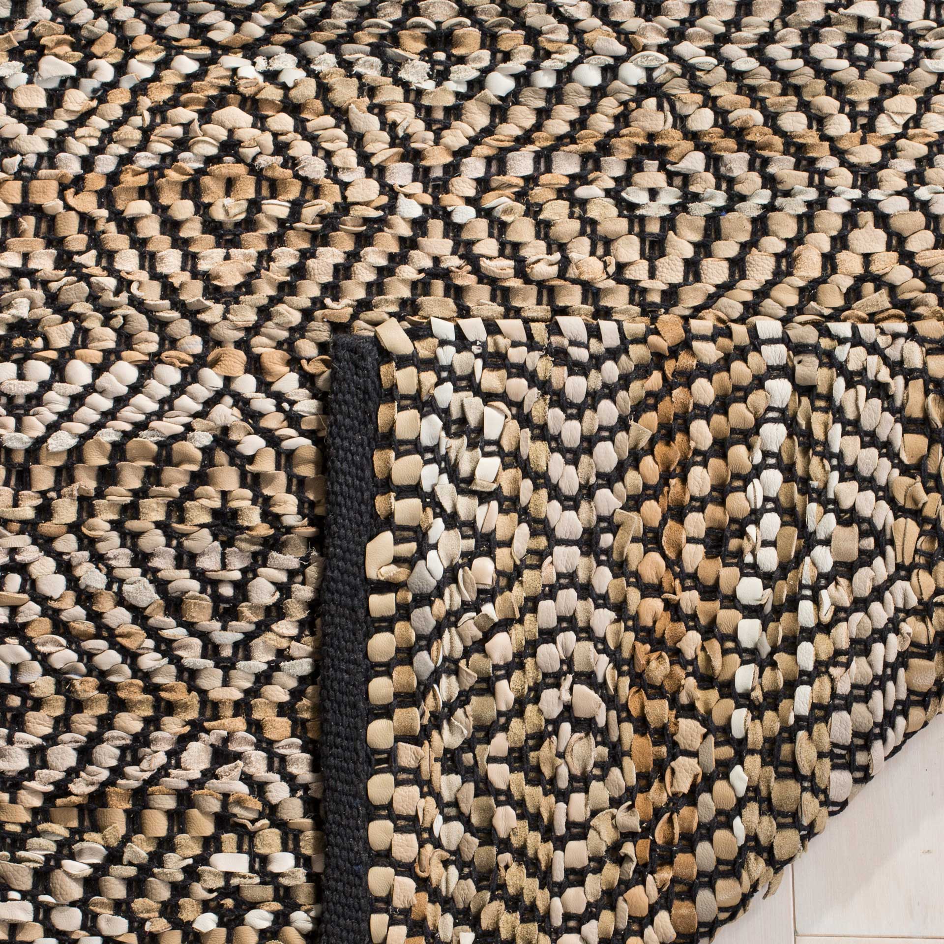 Vintage Leather Beige/Black Area Rug - Image 6