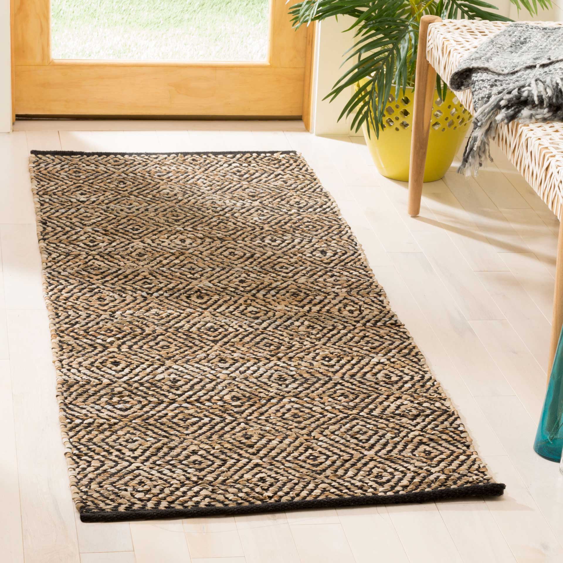 Vintage Leather Beige/Black Runner Rug - Image 2