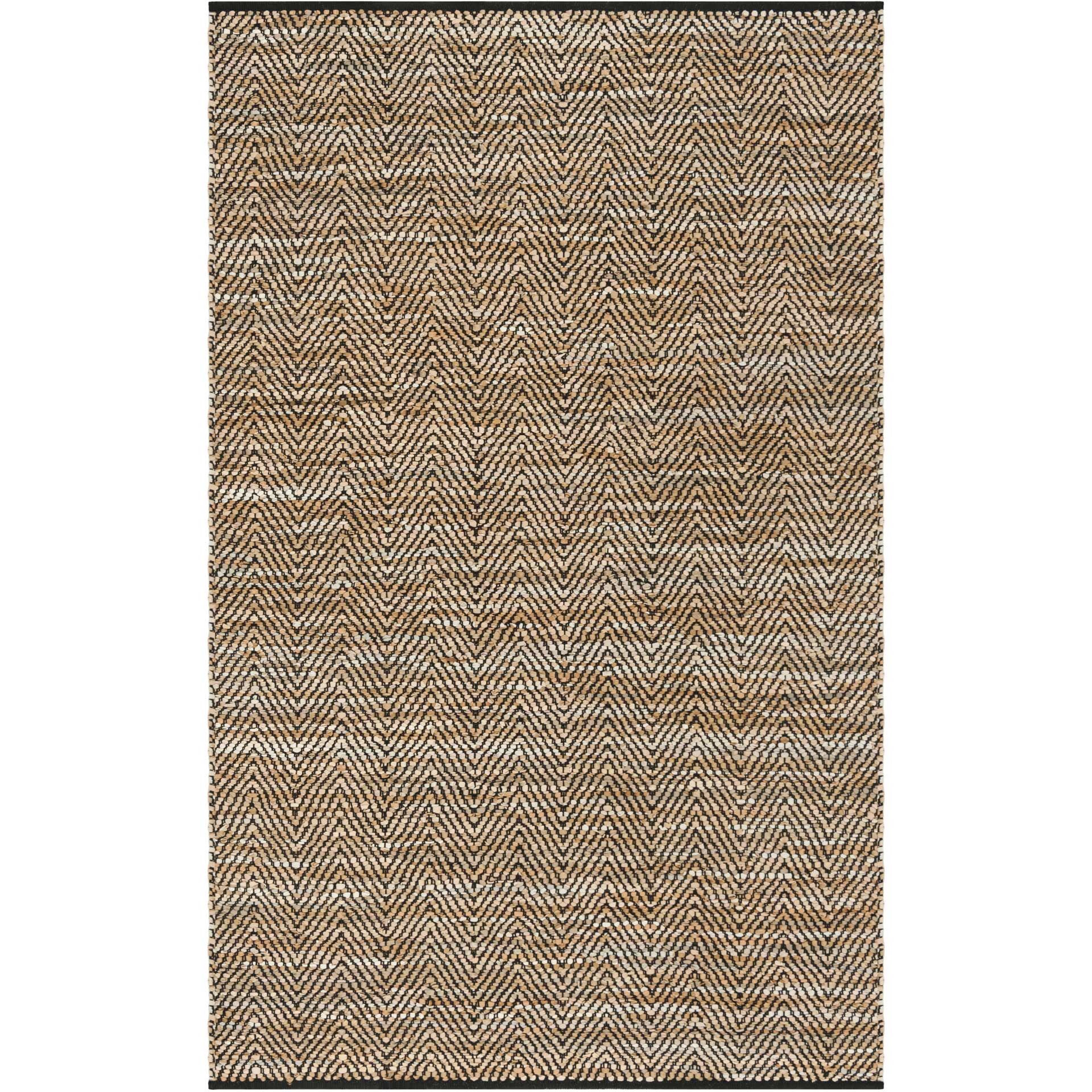 Vintage Leather Chevron Beige/Black Area Rug - Image 3