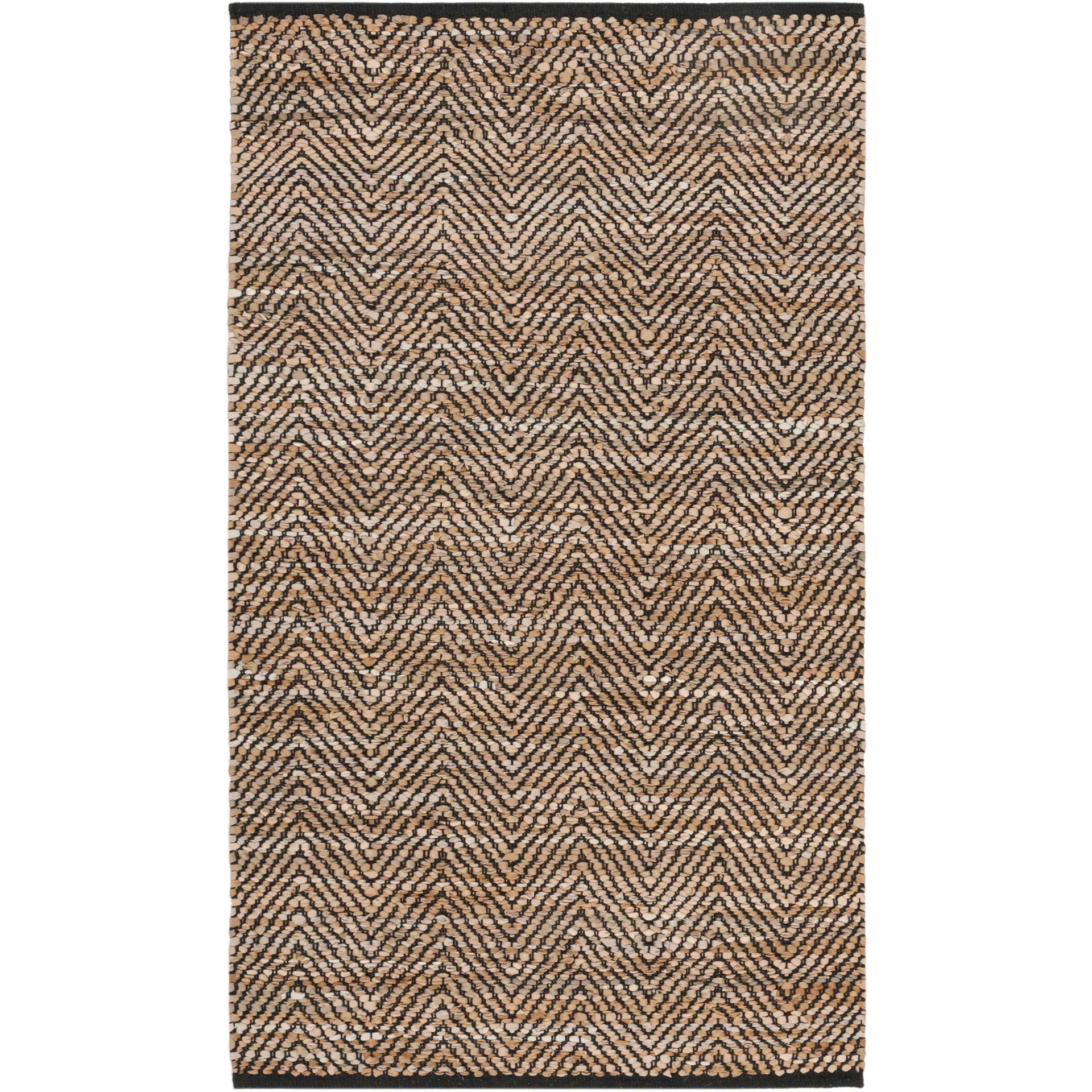 Vintage Leather Chevron Beige/Black Area Rug - Image 4