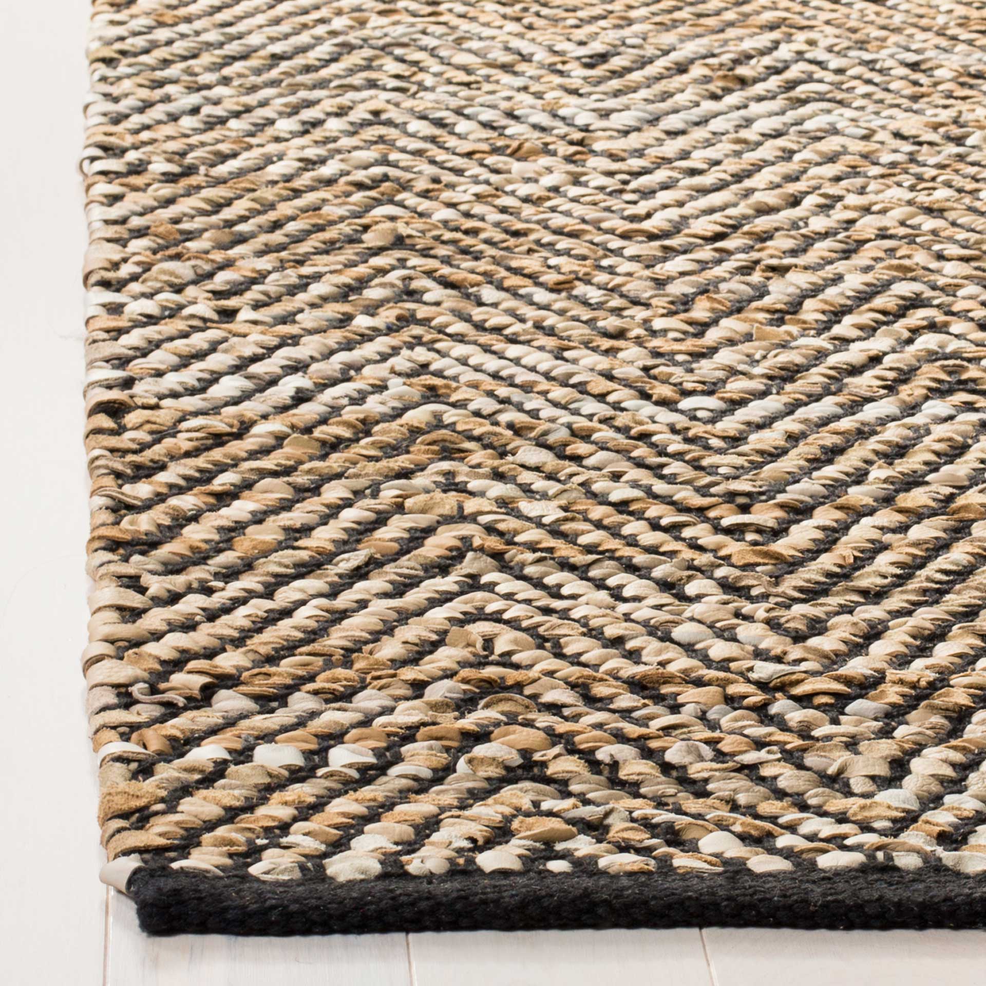 Vintage Leather Chevron Beige/Black Area Rug - Image 5