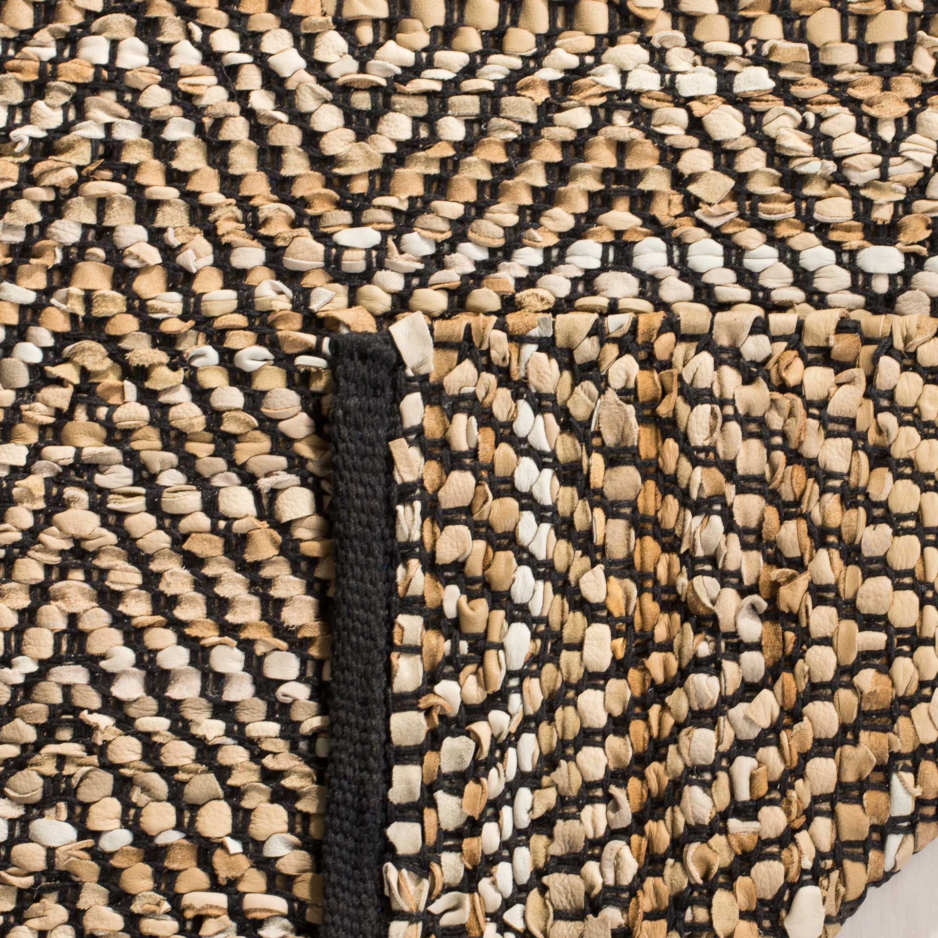 Vintage Leather Chevron Beige/Black Area Rug - Image 6
