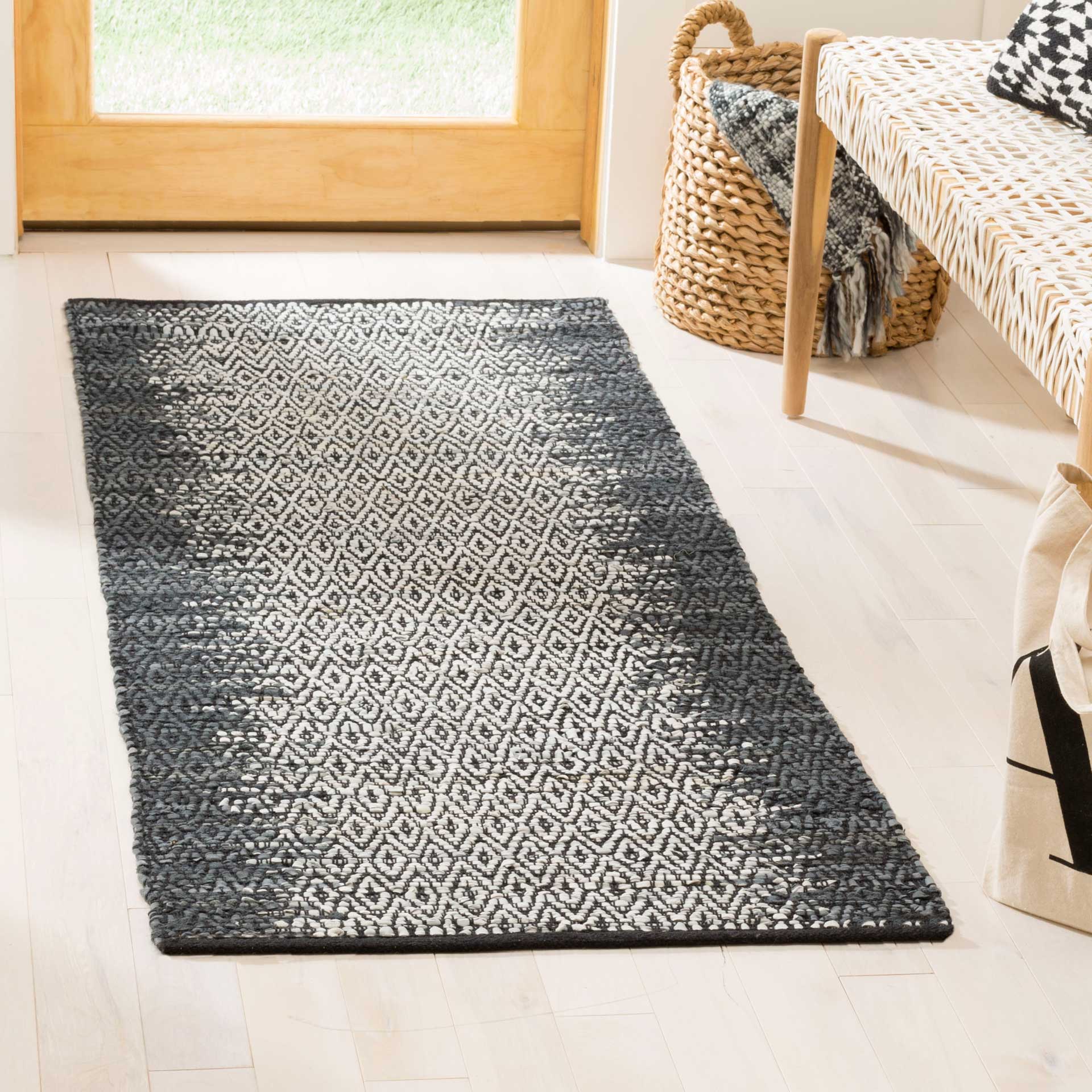 Vintage Leather Gray/Cream Runner Rug - Image 2