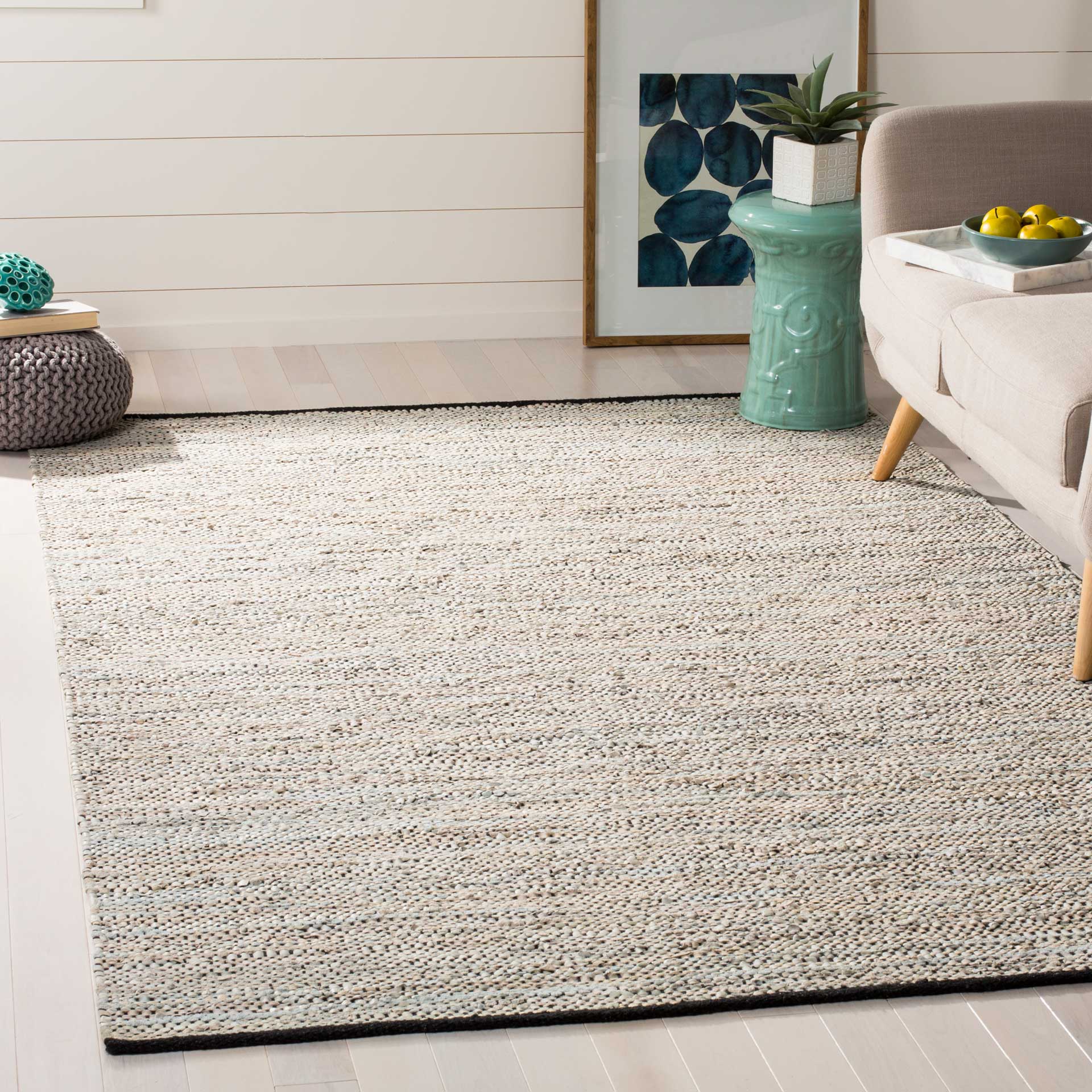 Vintage Leather Light Beige Area Rug - Image 7