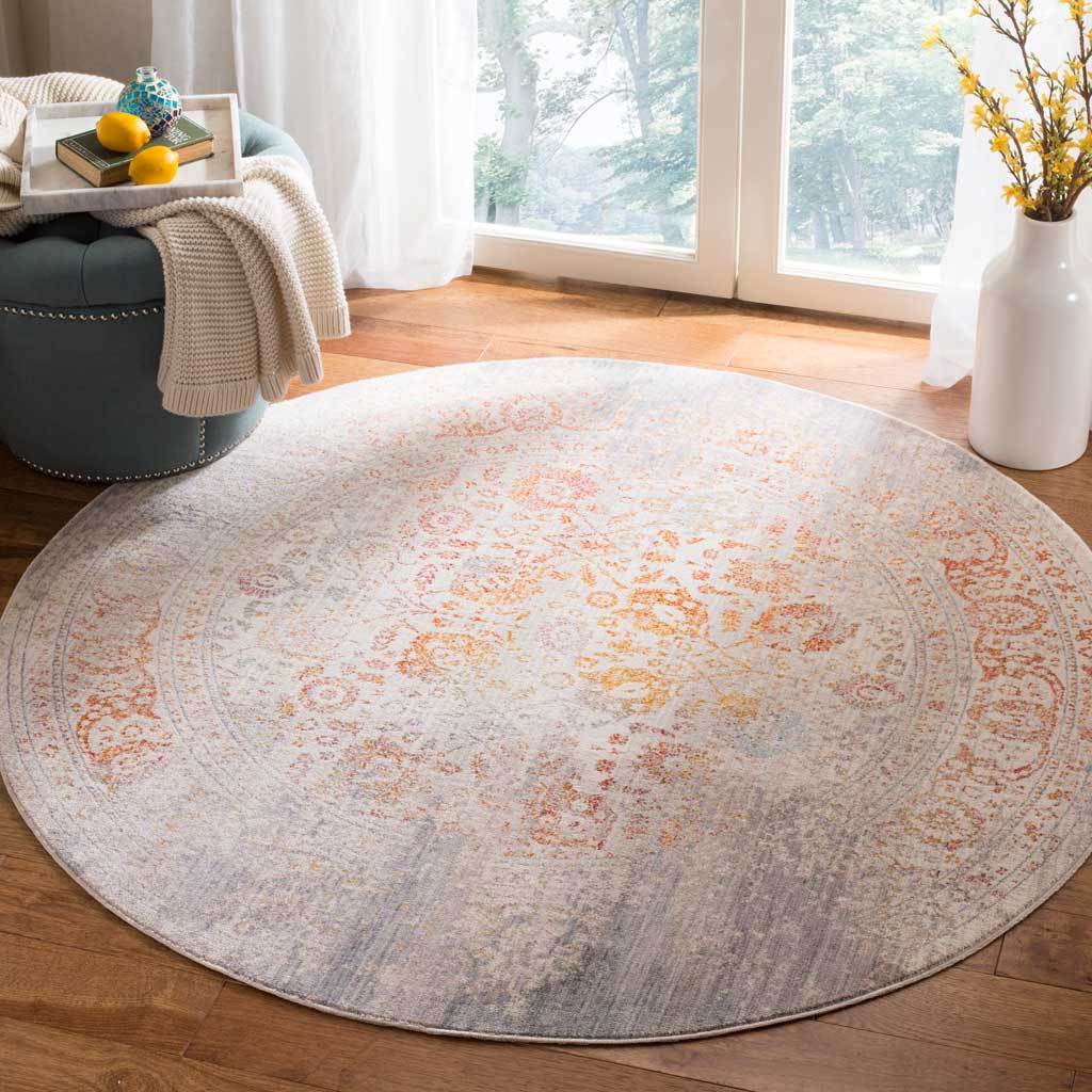 Vintage Persian Abrash Gray/Multi Round Rug - Image 3