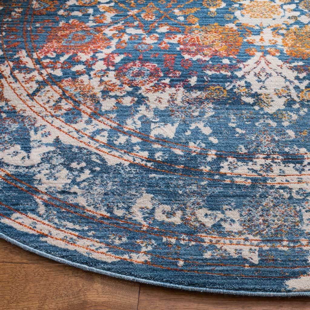 Vintage Persian Abrash Turquoise/Multi Round Rug - Image 2