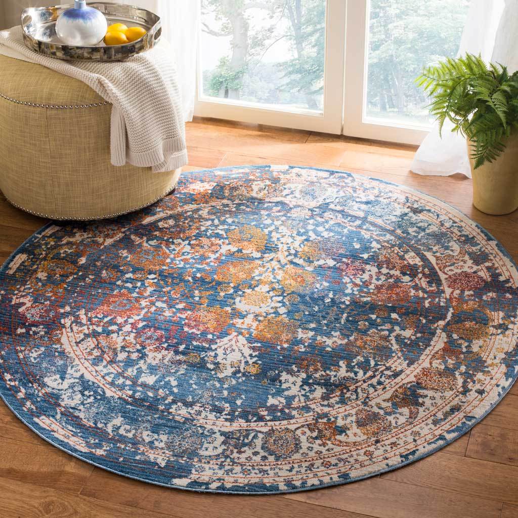 Vintage Persian Abrash Turquoise/Multi Round Rug - Image 3