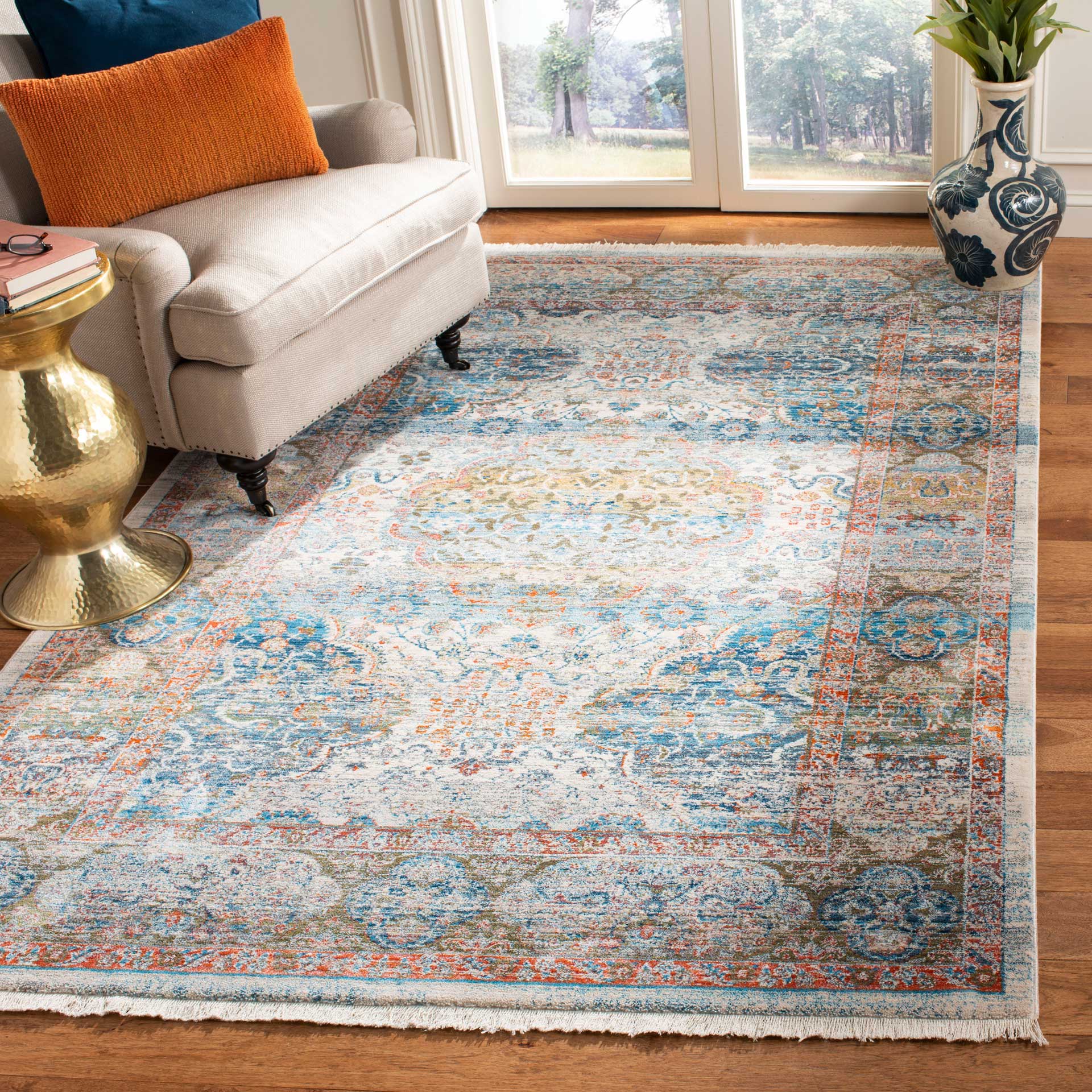 Vintage Persian Beige/Blue Area Rug - Image 4
