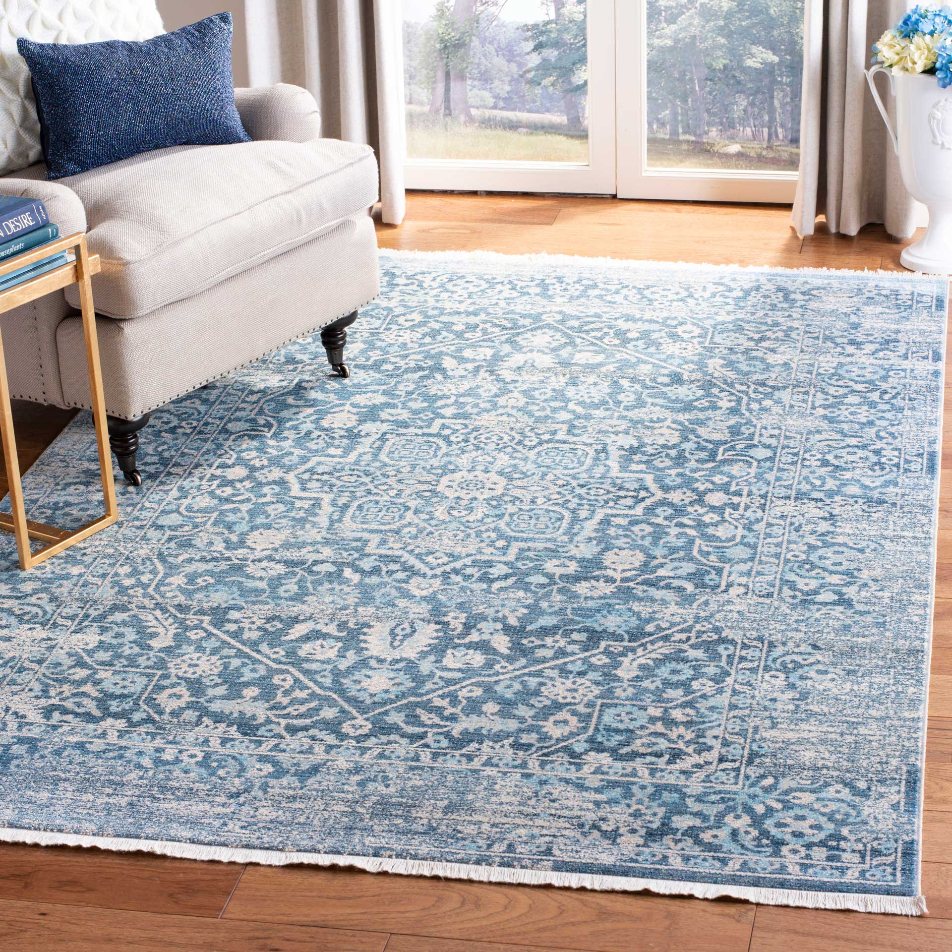 Vintage Persian Blue/Ivory Area Rug - Image 4
