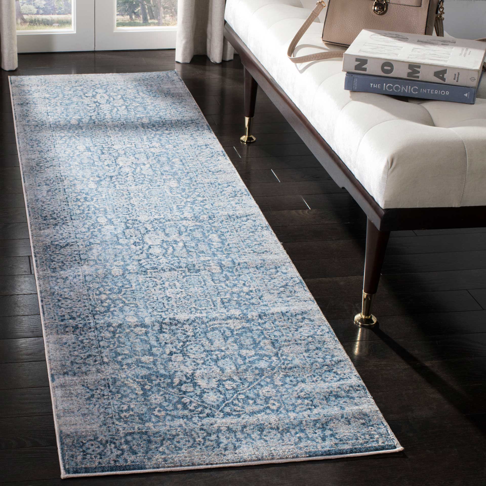 Vintage Persian Blue/Ivory Runner Rug - Image 2