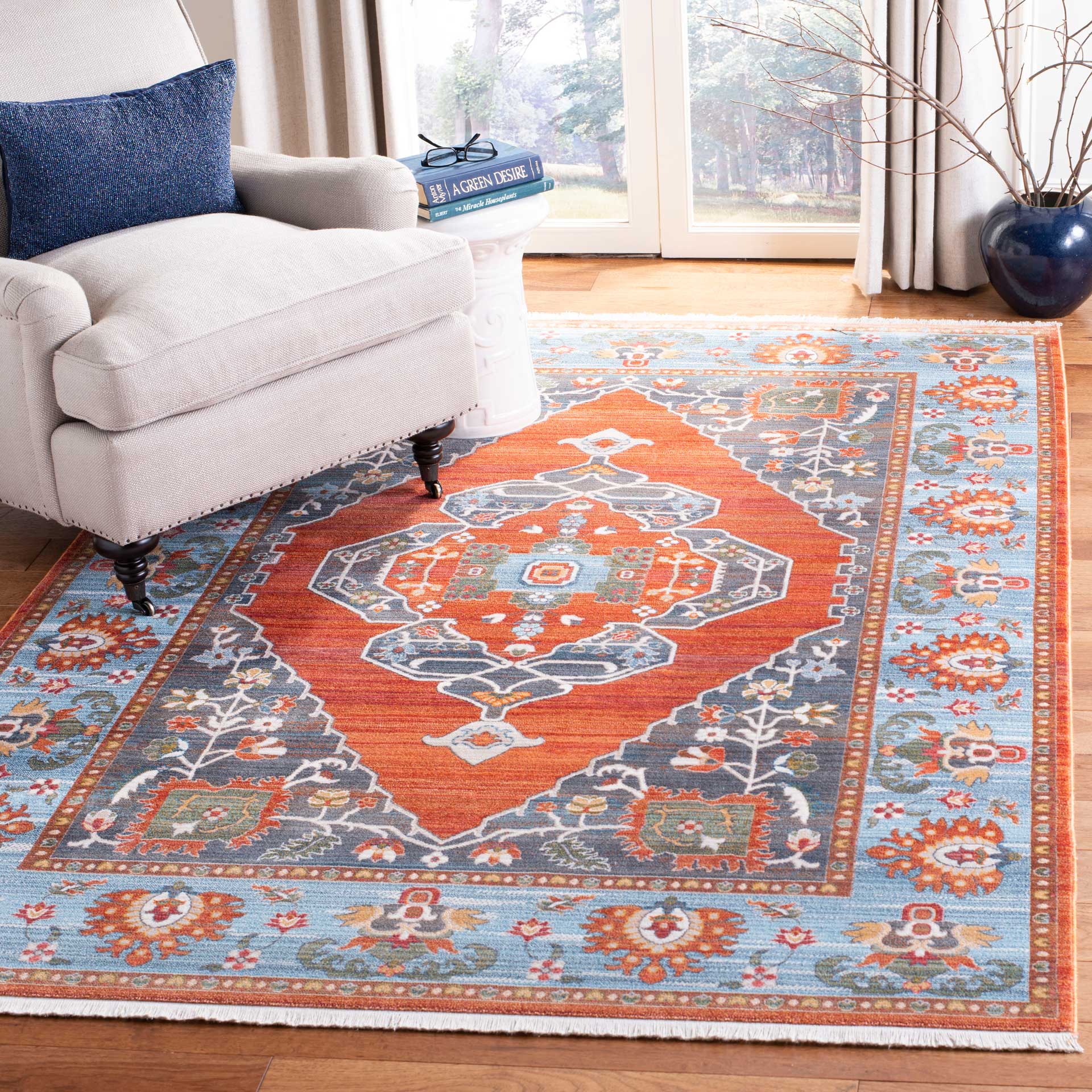 Vintage Persian Rust/Blue Area Rug - Image 4