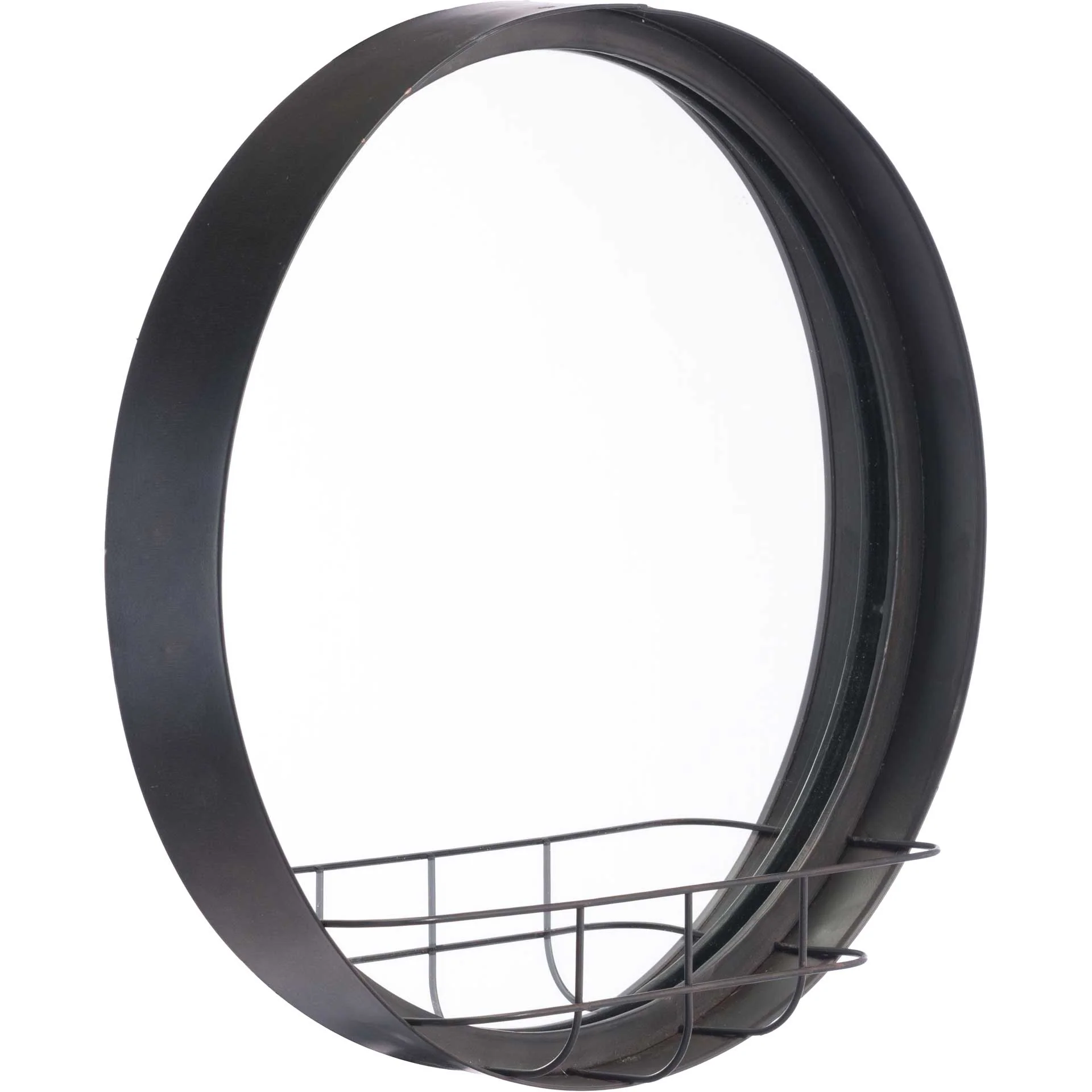 Vintage Round Shelf Mirror Antique Black - Image 2