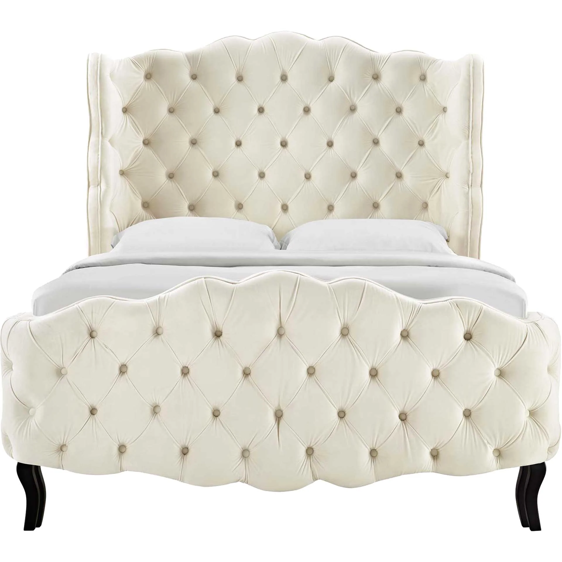 Vintage Velvet Platform Bed Ivory - Image 2