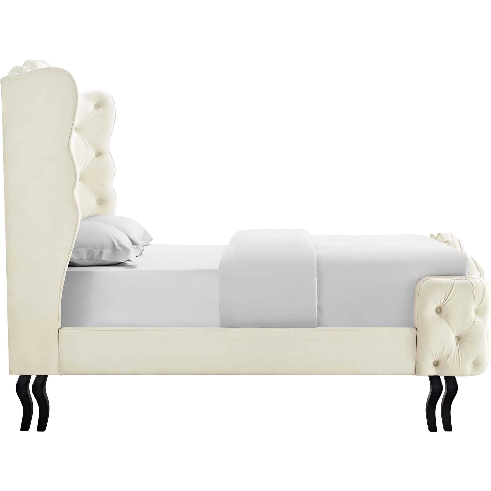 Vintage Velvet Platform Bed Ivory - Image 3