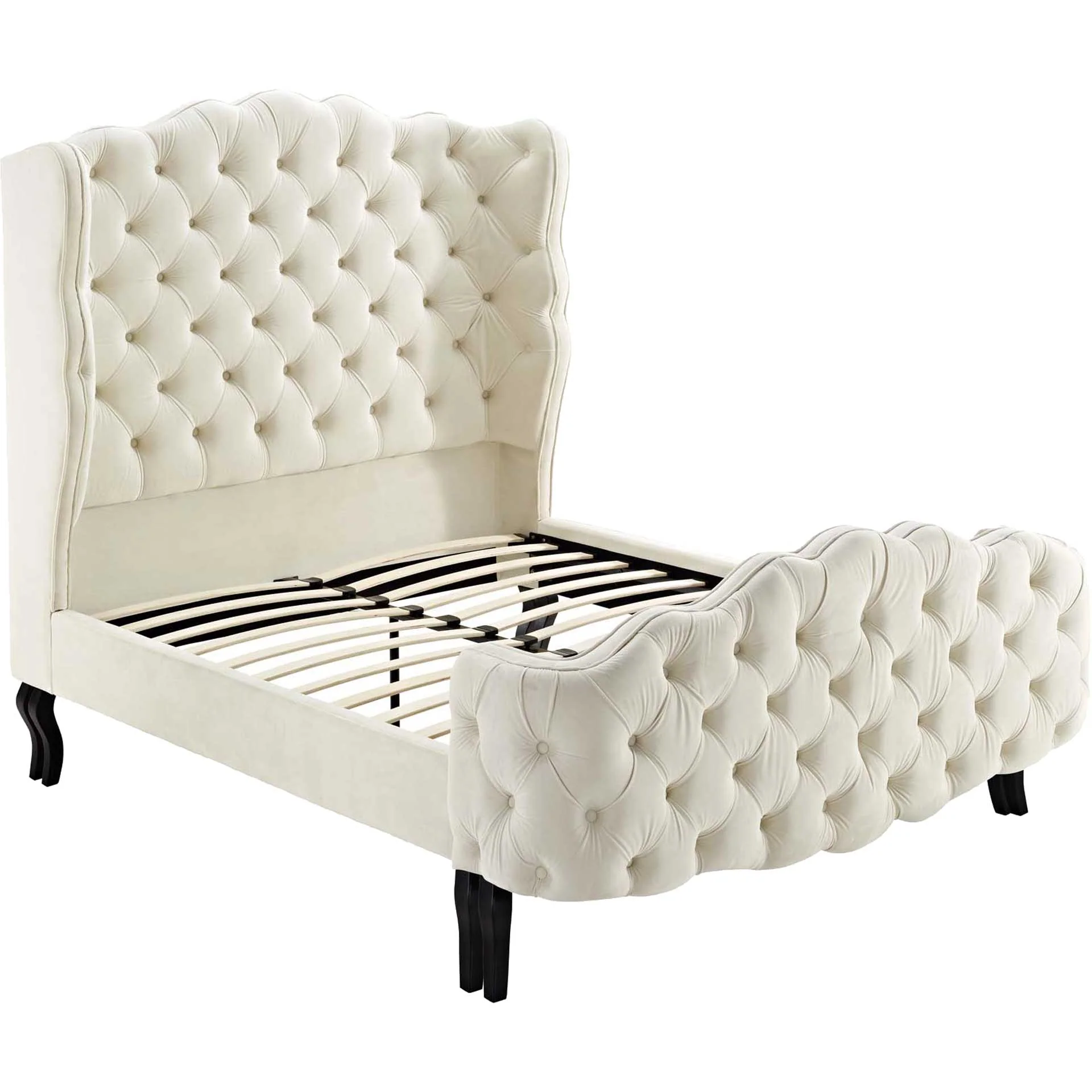 Vintage Velvet Platform Bed Ivory - Image 4