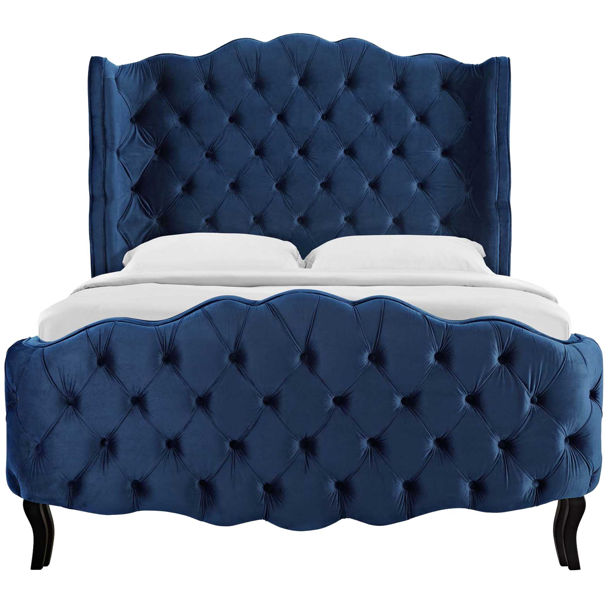 Vintage Velvet Platform Bed Navy - Image 2