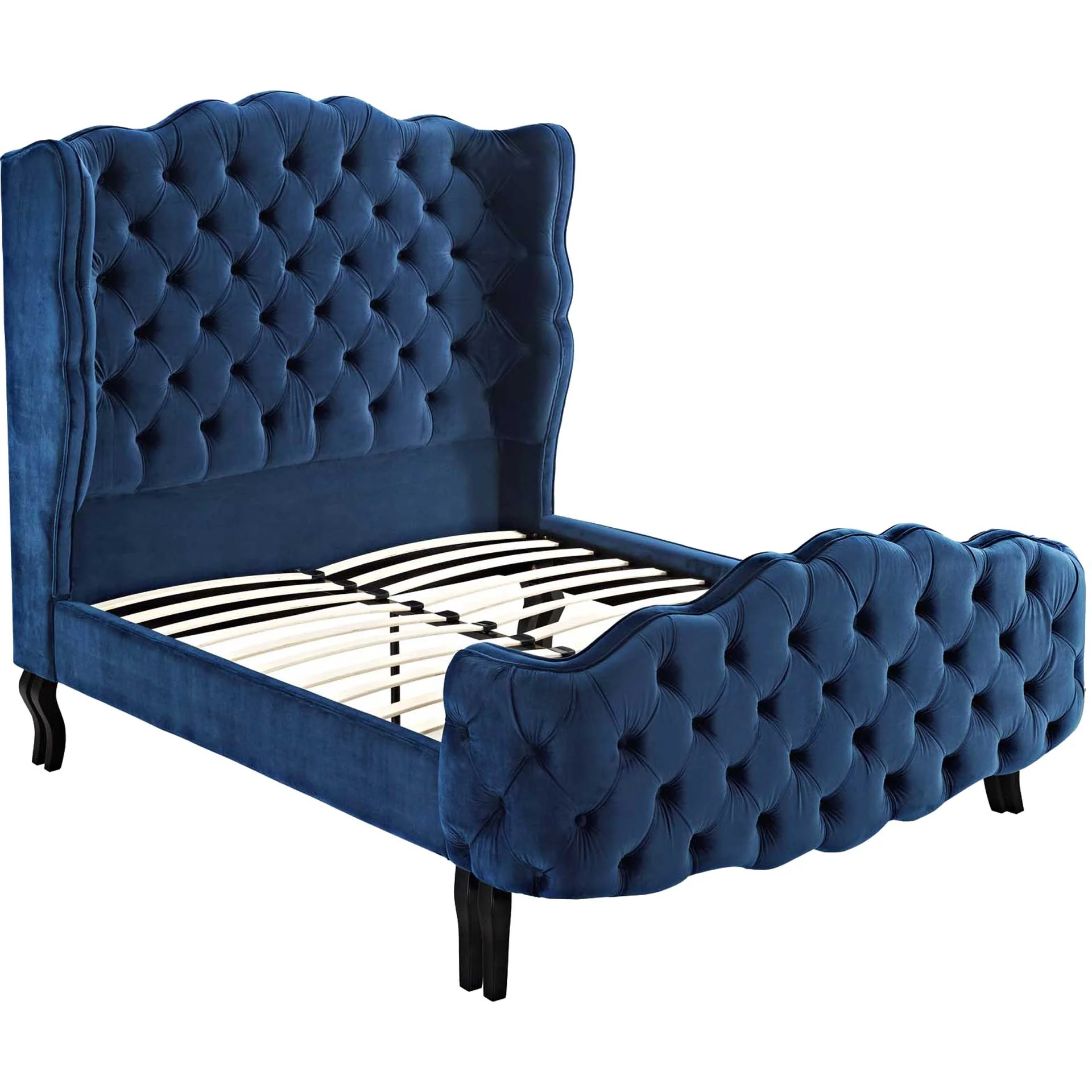Vintage Velvet Platform Bed Navy - Image 4