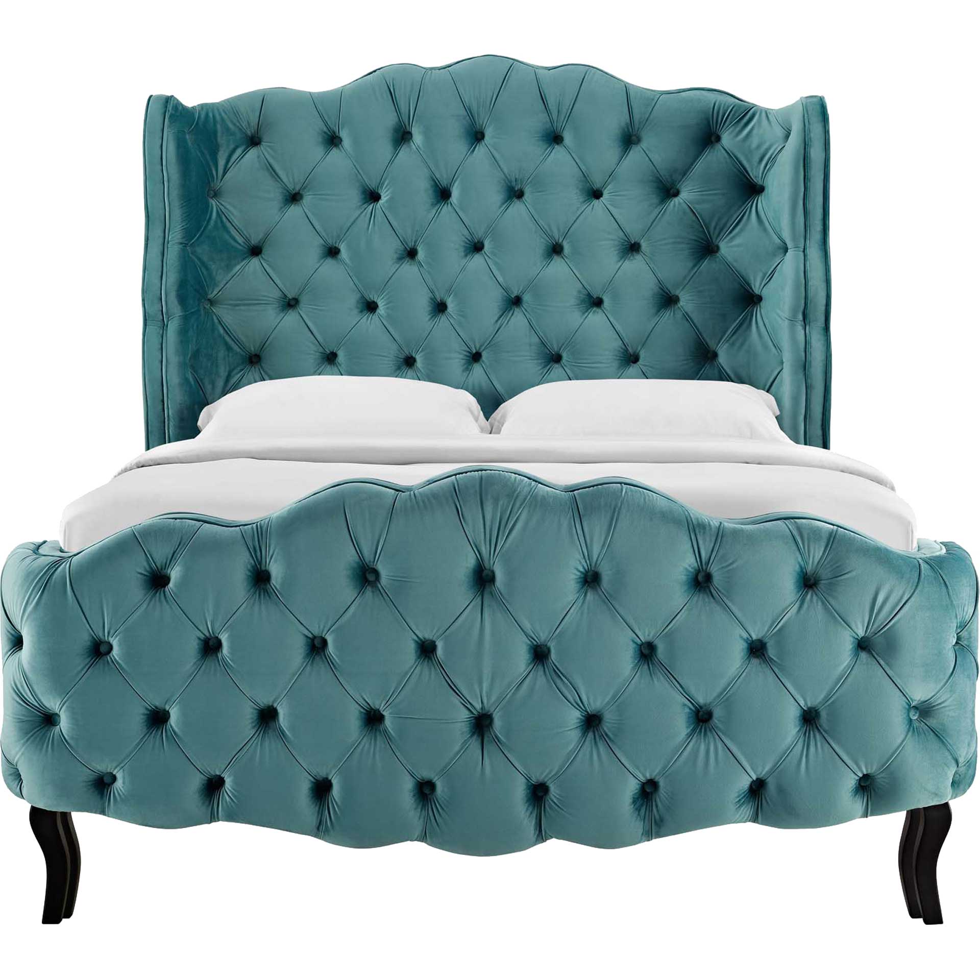 Vintage Velvet Platform Bed Sea Blue - Image 2
