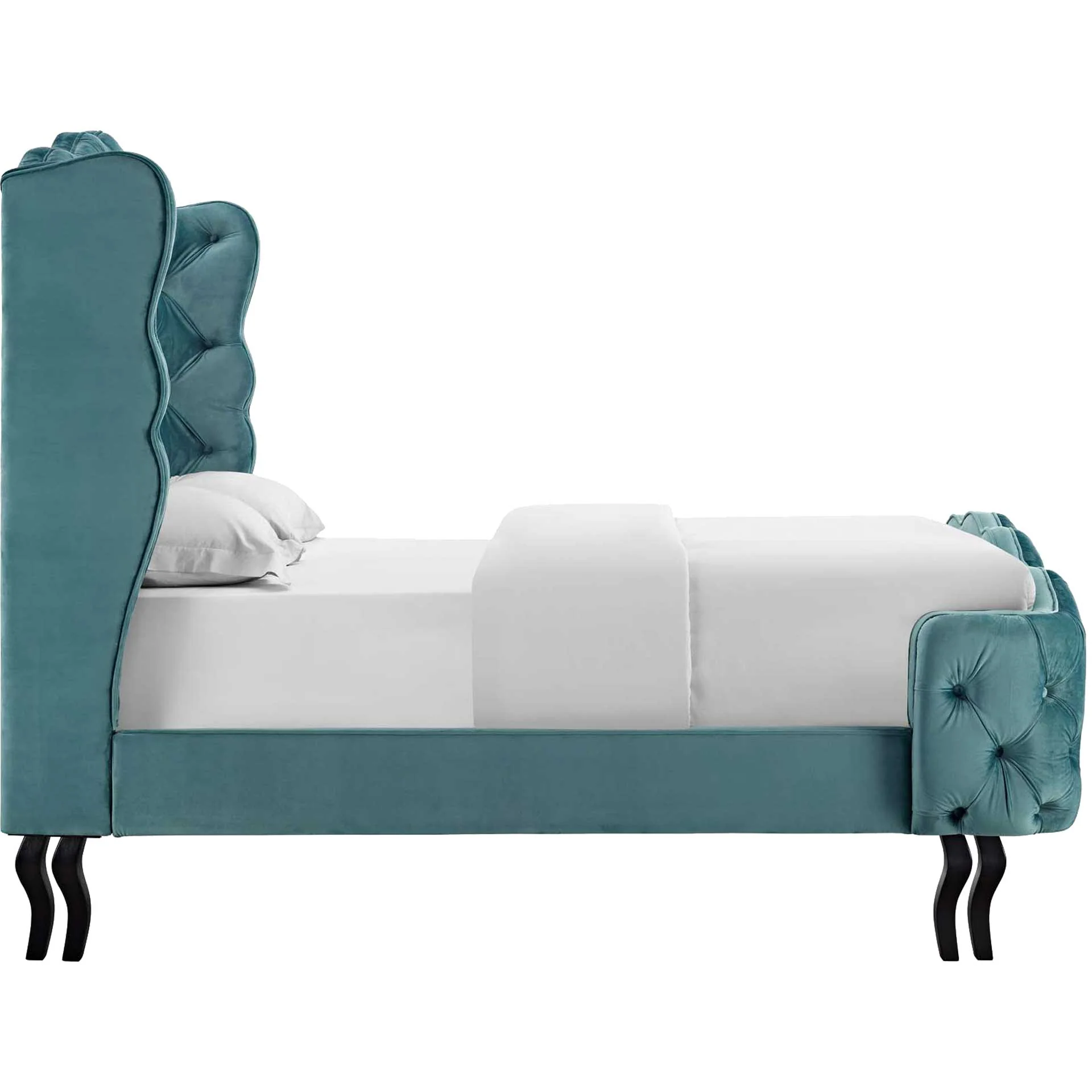 Vintage Velvet Platform Bed Sea Blue - Image 3