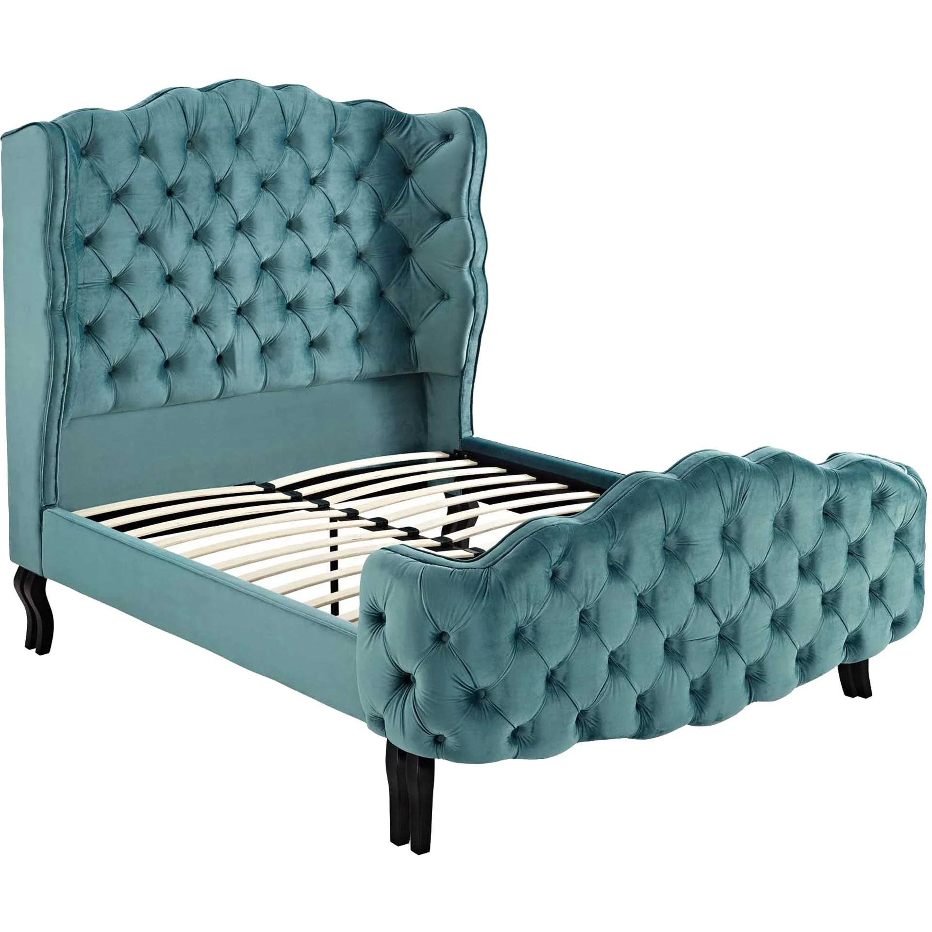 Vintage Velvet Platform Bed Sea Blue - Image 4