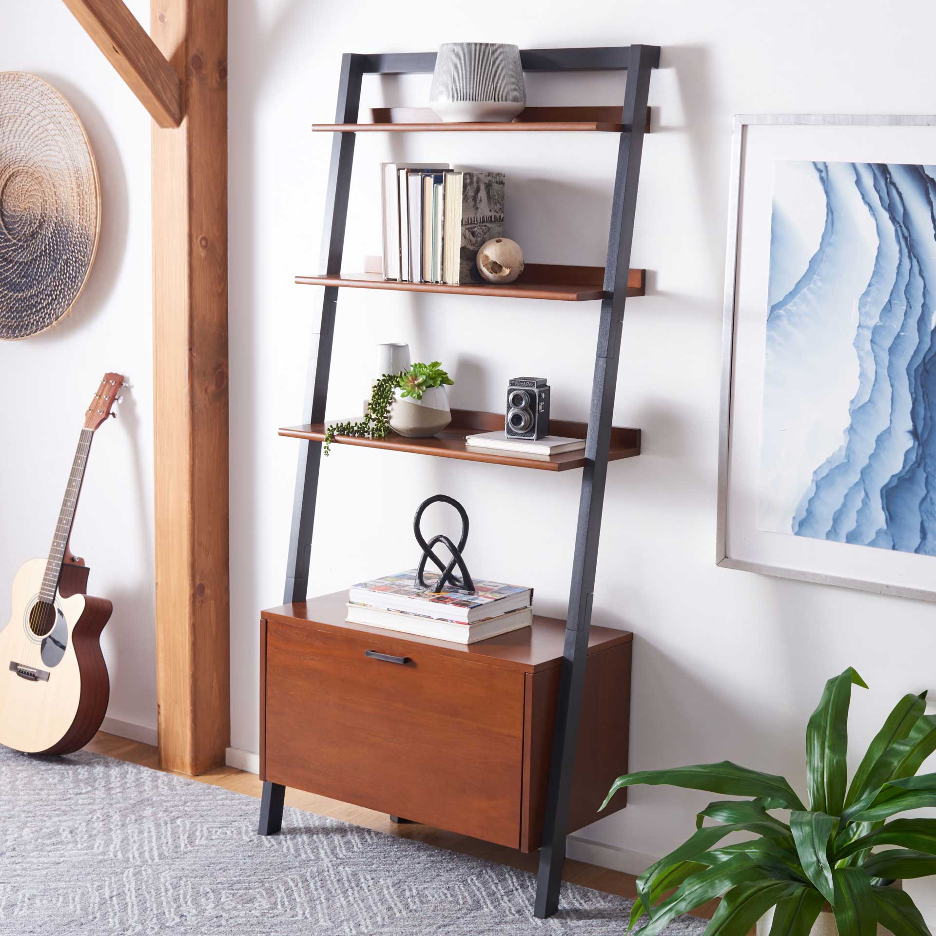 Vladan 3 Shelf 1 Door Etagere Honey Brown/Charcoal - Image 4
