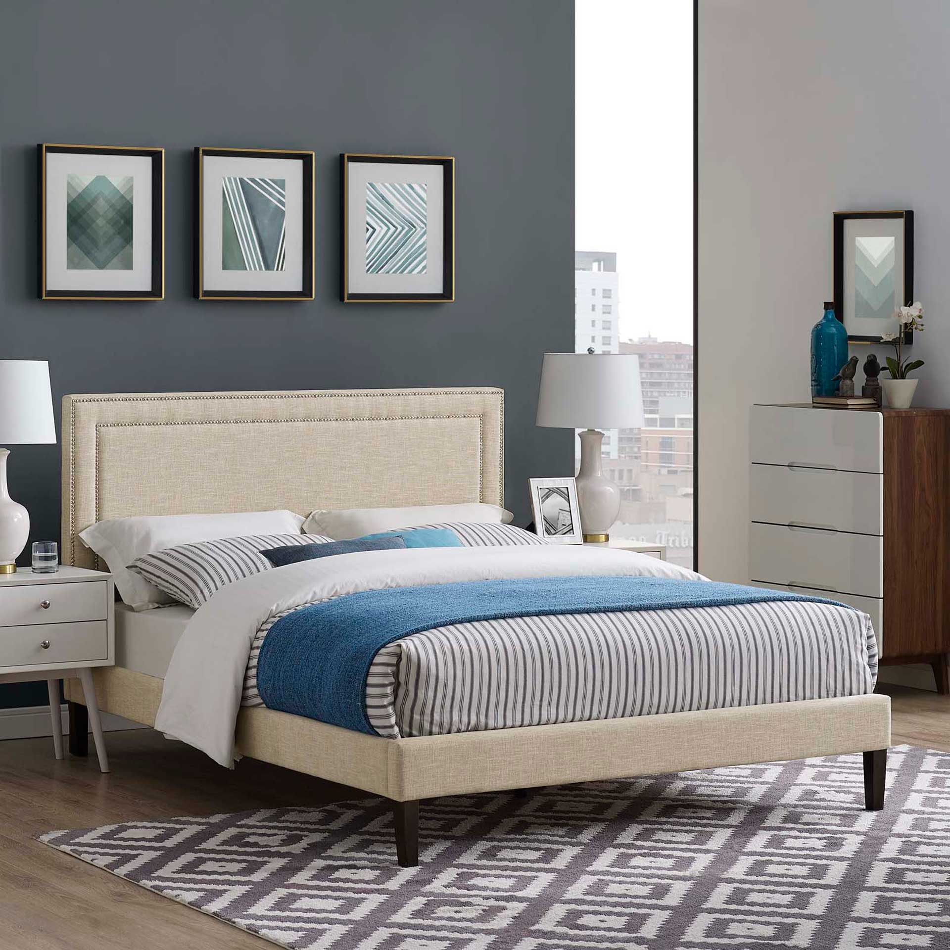 Volga Fabric Platform Bed Beige - Image 5