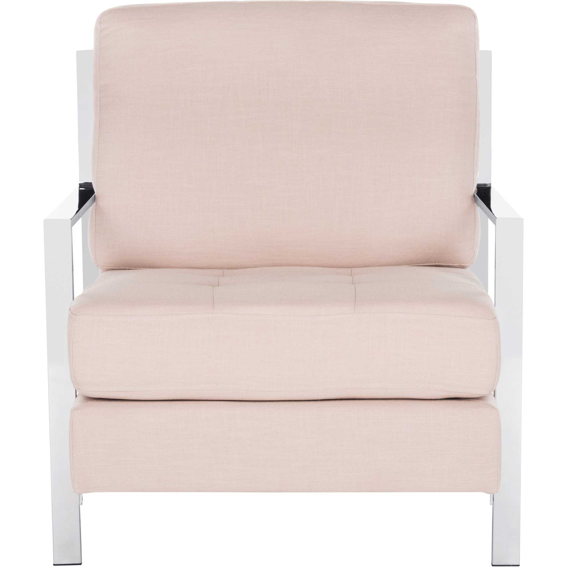 Waffle Tufted Linen Chrome Accent Chair Beige - Image 2