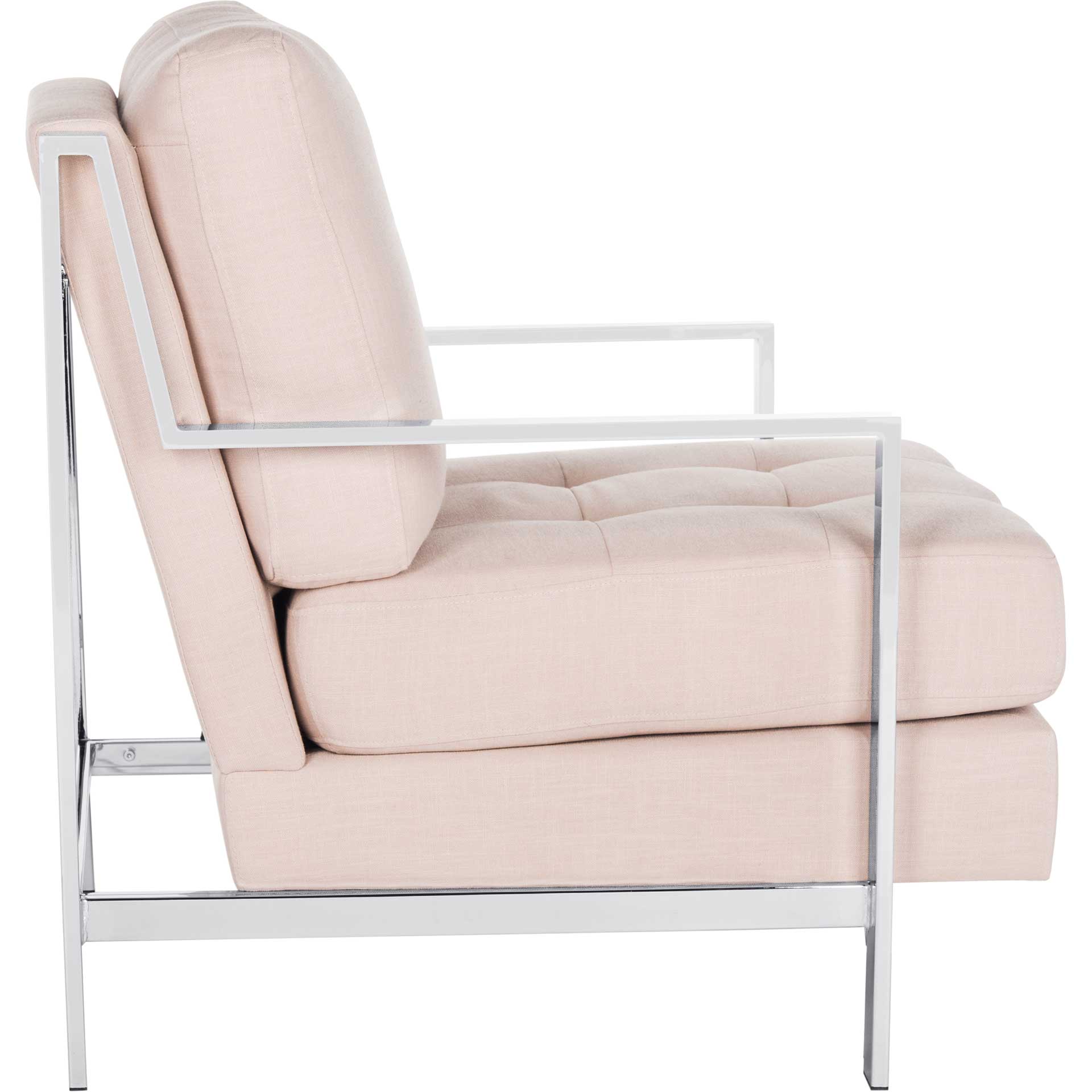 Waffle Tufted Linen Chrome Accent Chair Beige - Image 3