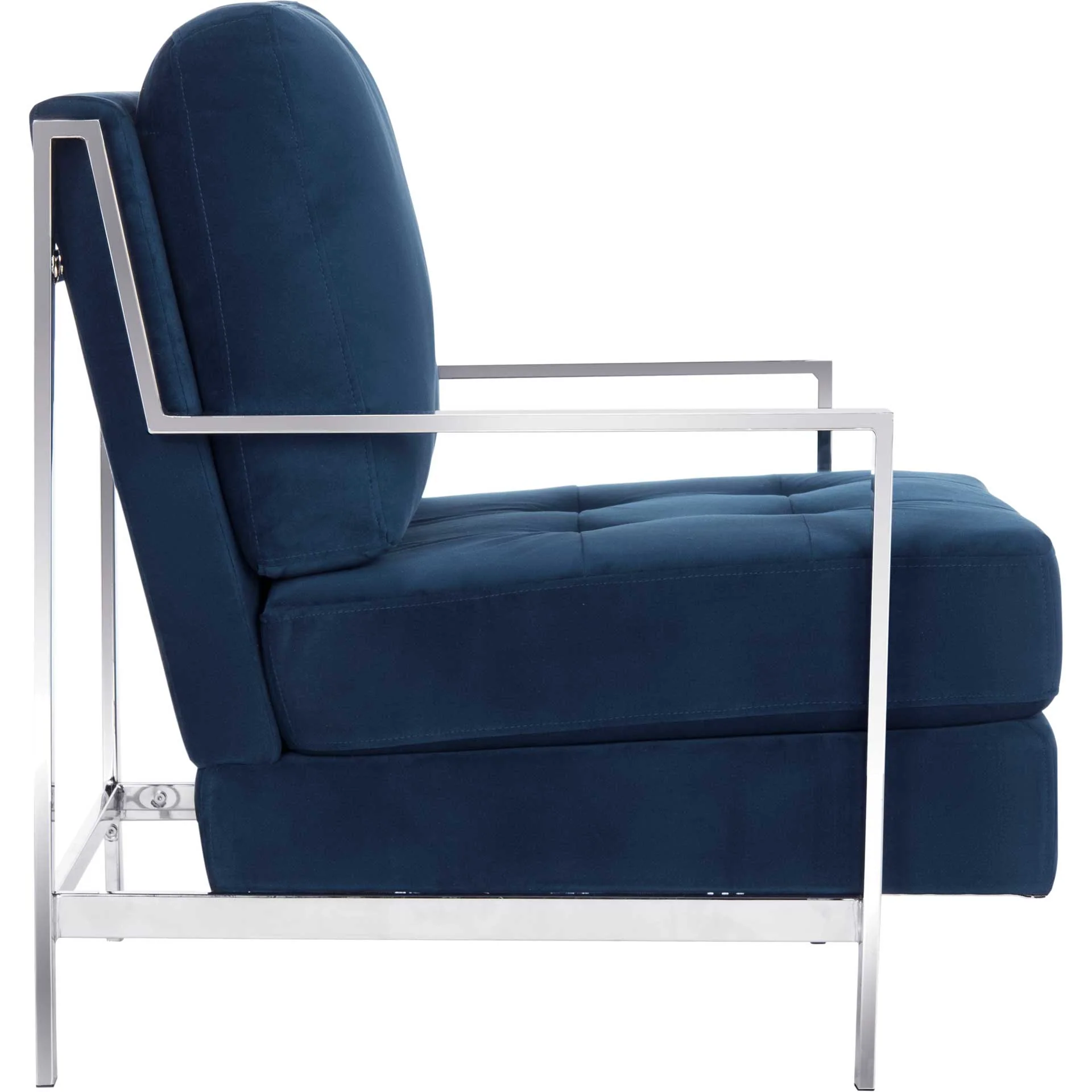 Waffle Tufted Velvet Chrome Accent Chair Navy - Image 3