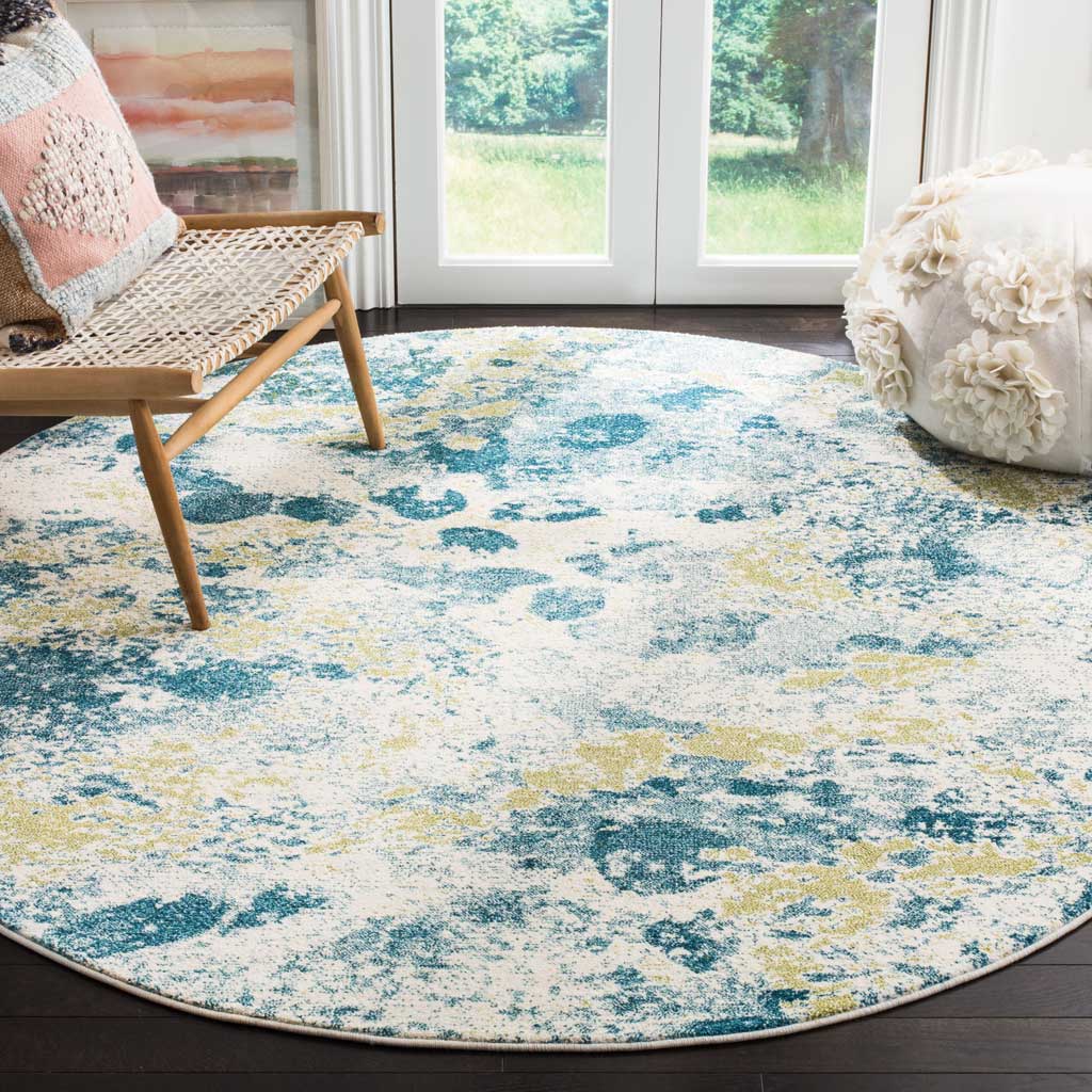 Watercolor Ivory/Light Blue Round Rug - Image 3