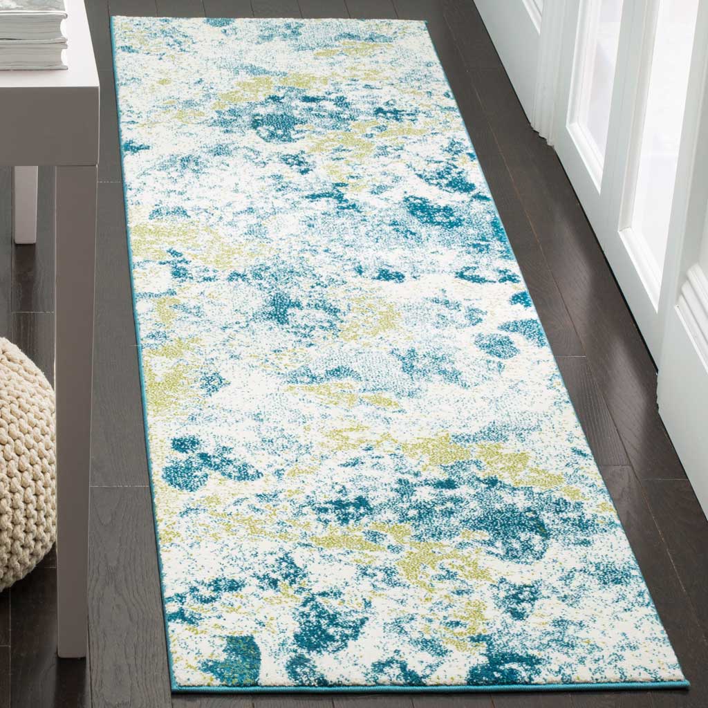 Watercolor Ivory/Light Blue Runner Rug - Image 2