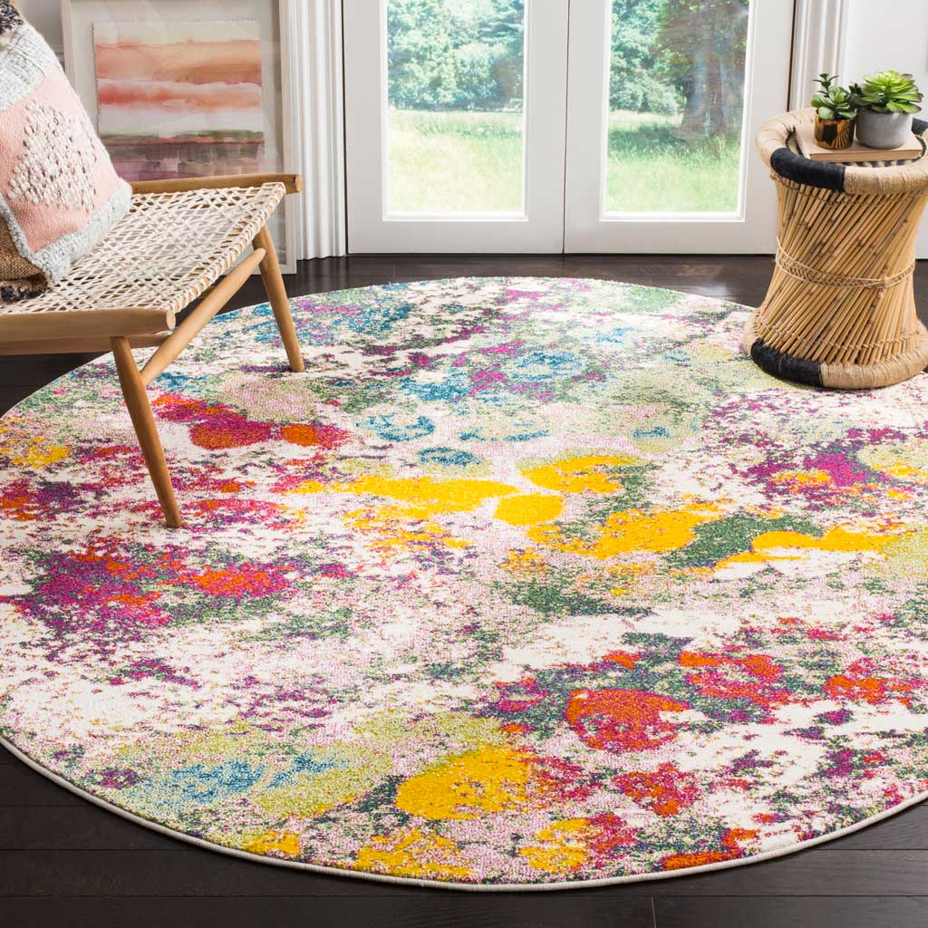Watercolor Light Green/Rose Round Rug - Image 3