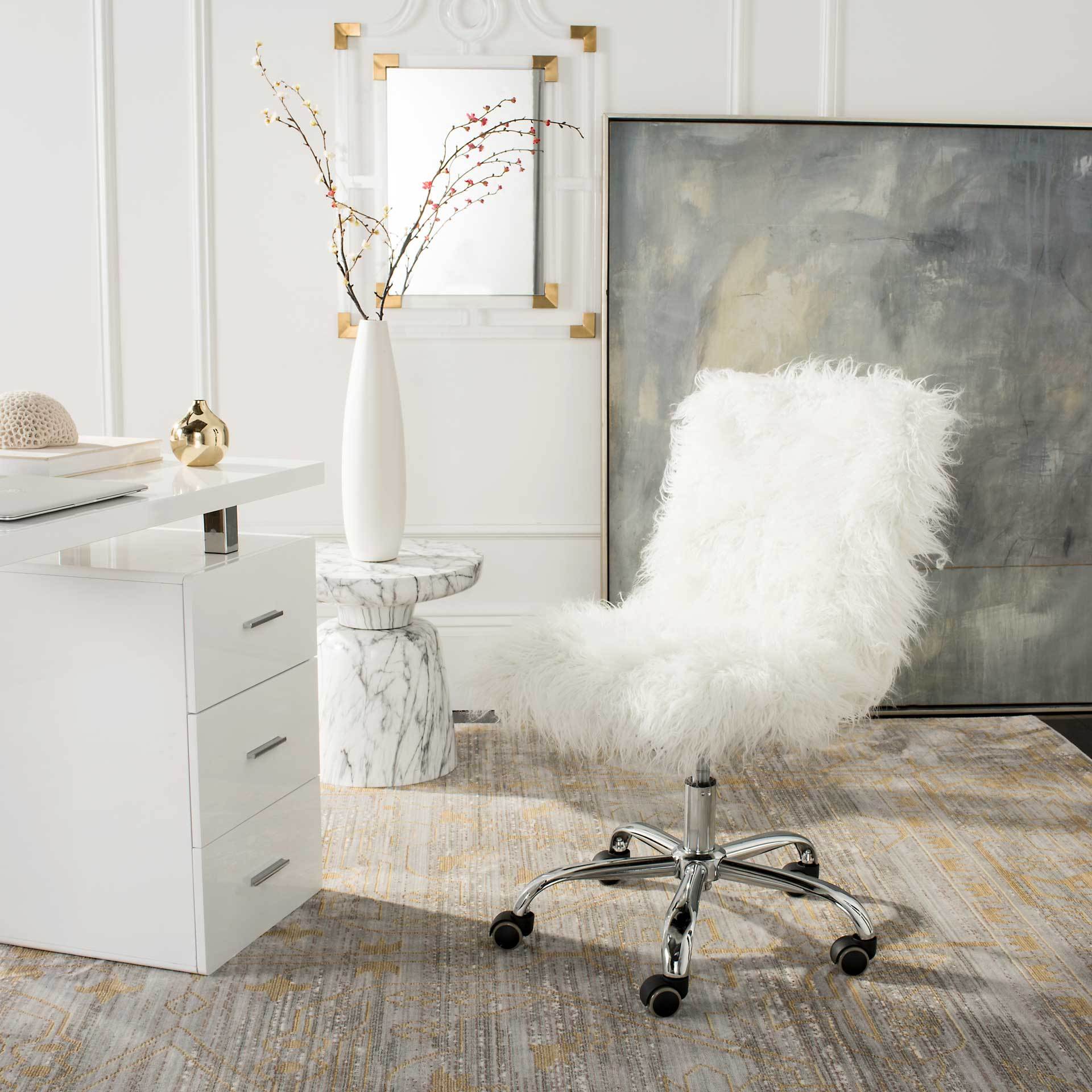 Whalen Faux Sheepskin Chrome Leg Swivel Chair - Image 6