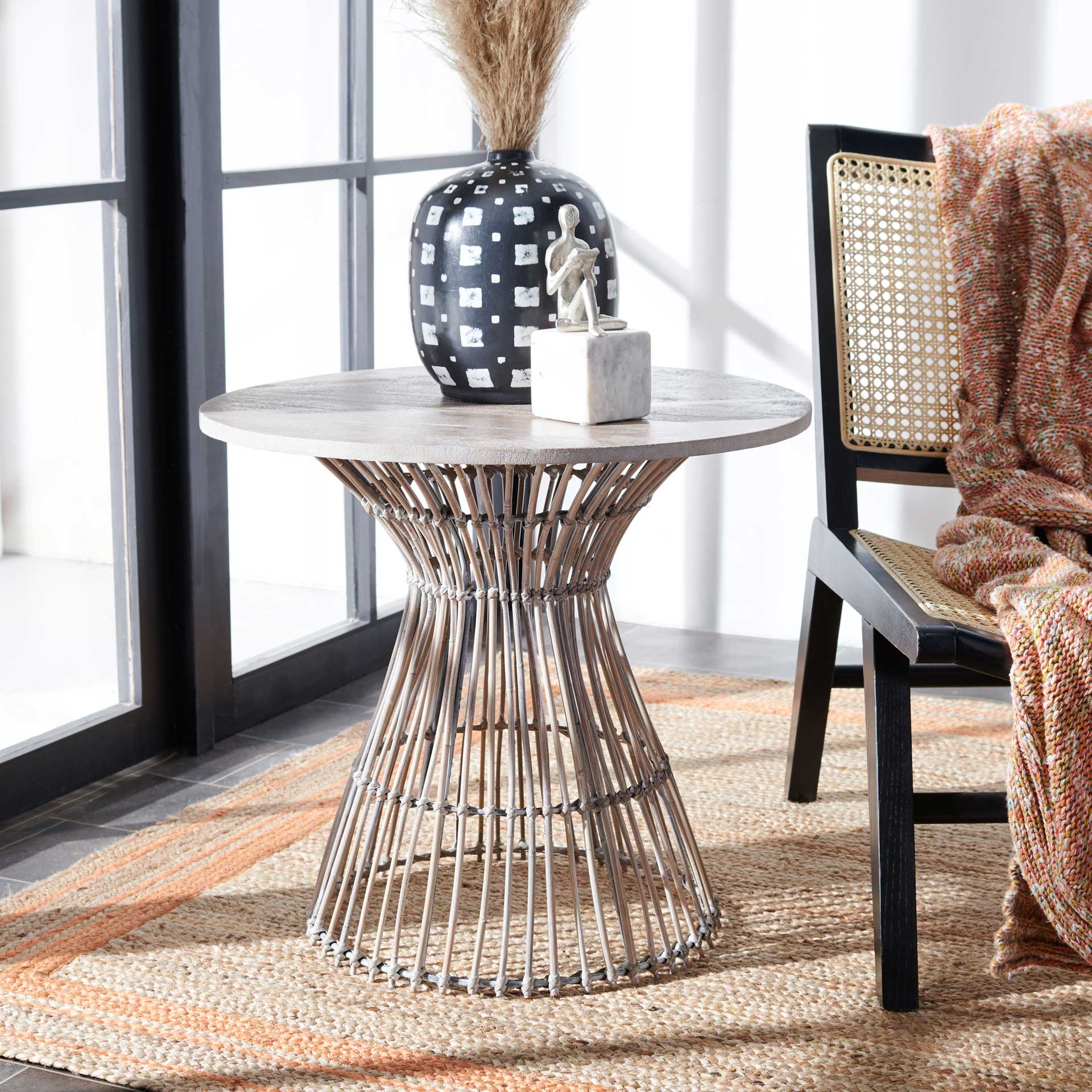 Whitley Round Accent Table Gray White Wash/Black - Image 3