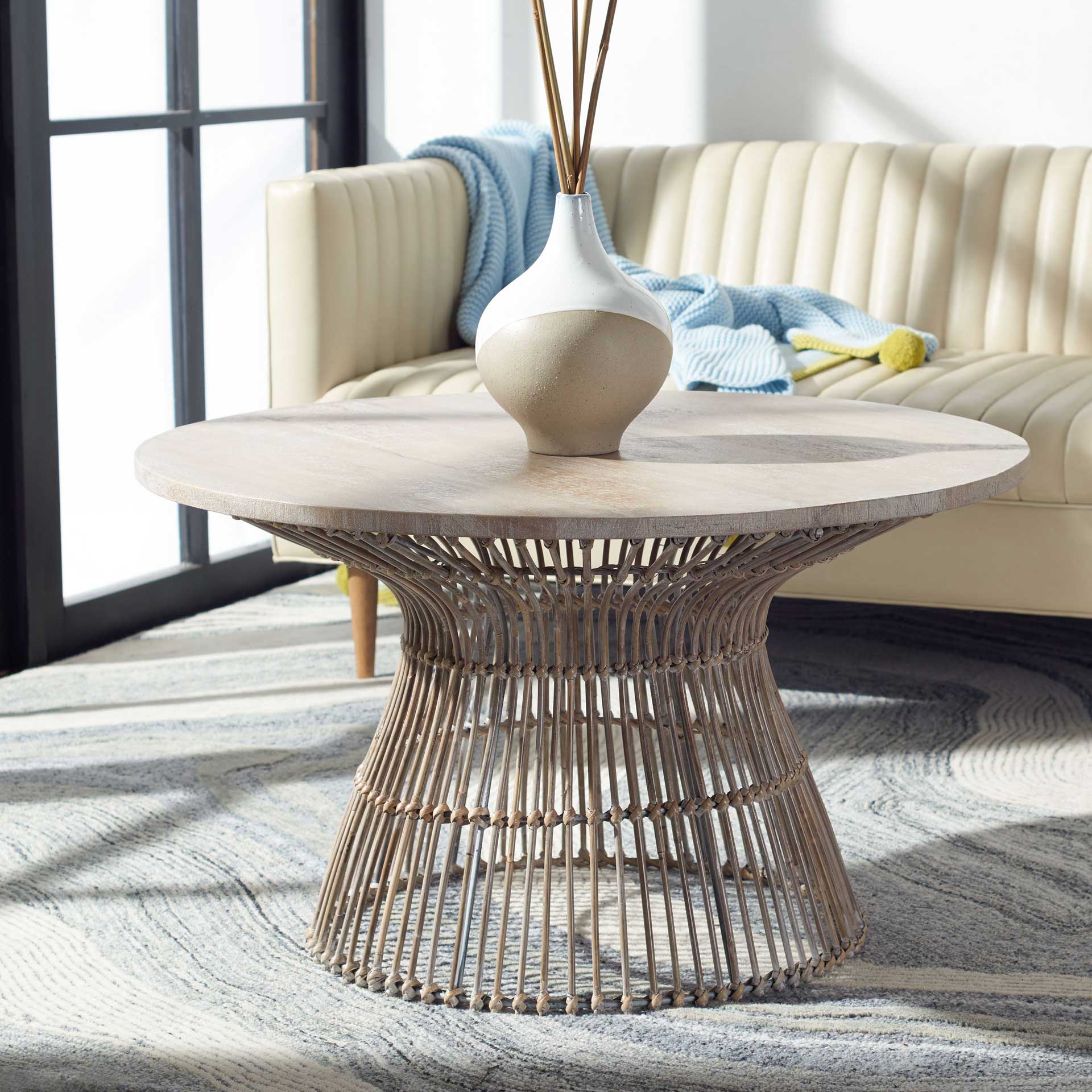 Whitley Round Coffee Table Gray White Wash/Black - Image 3