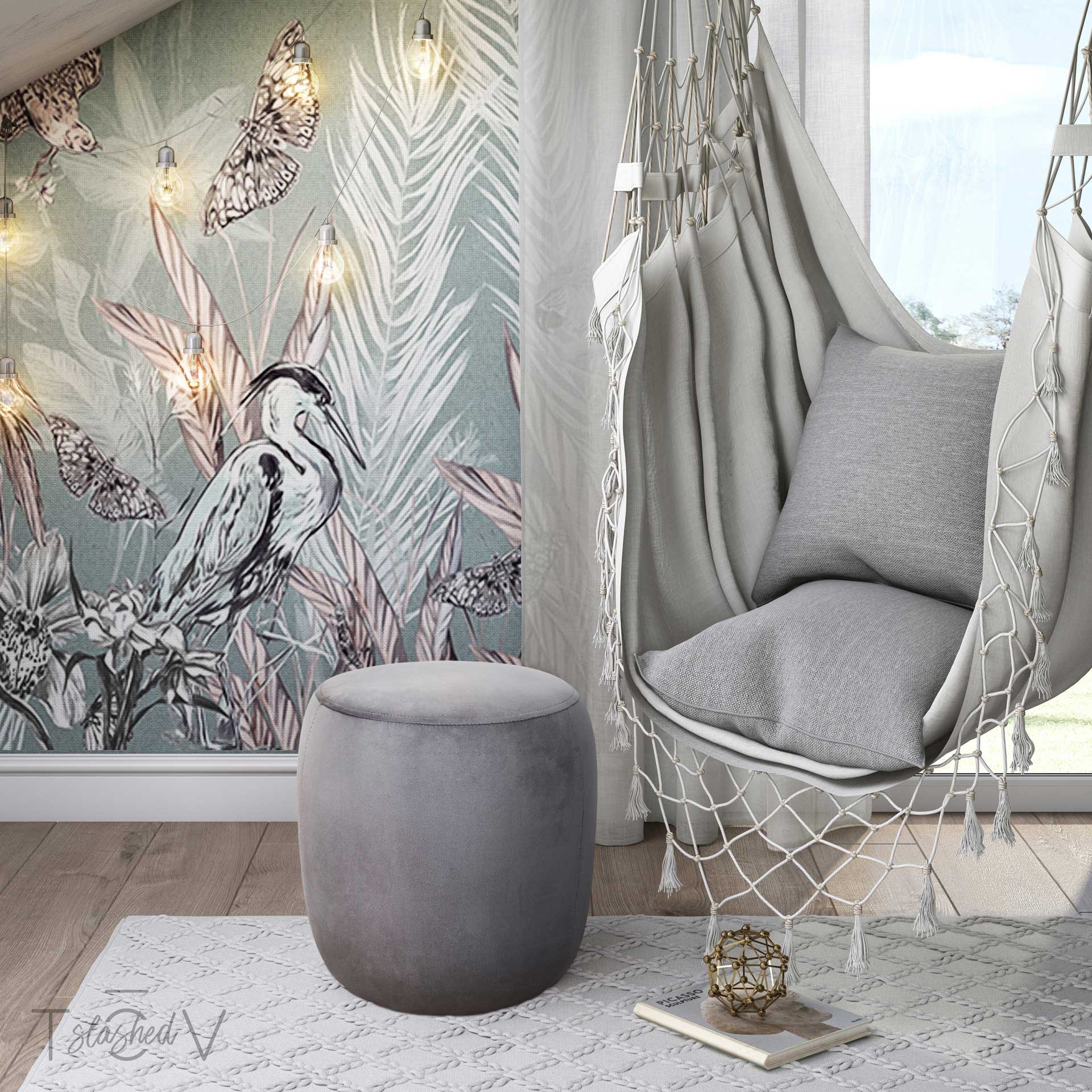 Wilder Velvet Ottoman Gray - Image 5