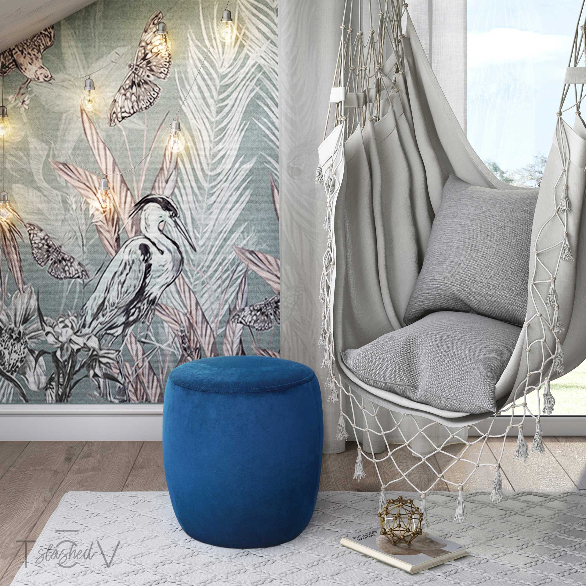Wilder Velvet Ottoman Navy - Image 4