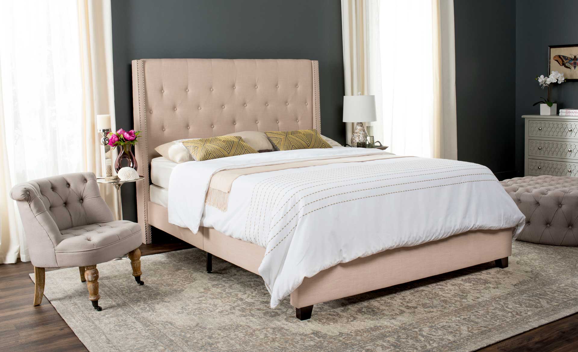Willa Upholstered Bed Light Beige - Image 5